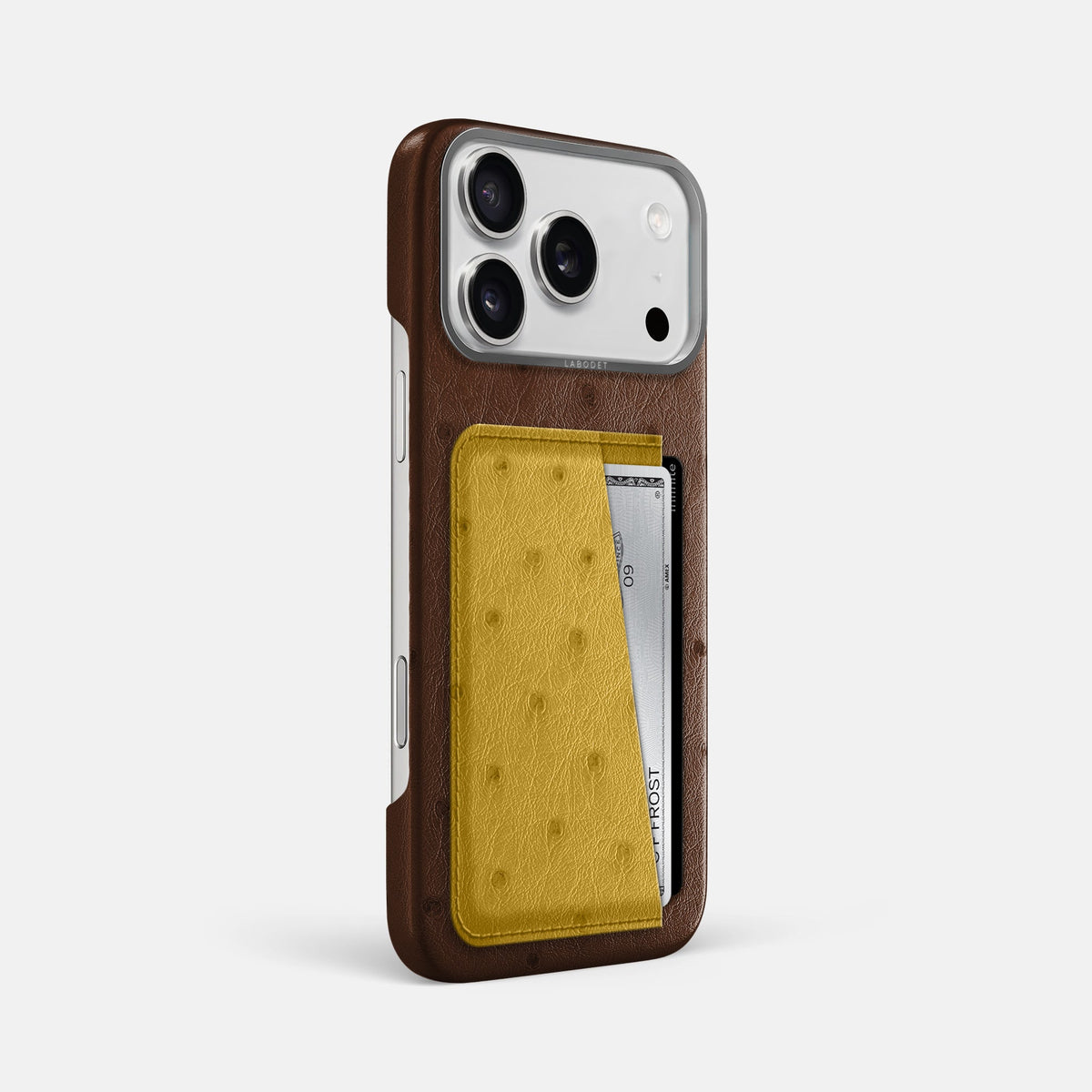 Double Card Case Coloré For iPhone 18 Pro Max In Ostrich -2 | Chocolate-Steel