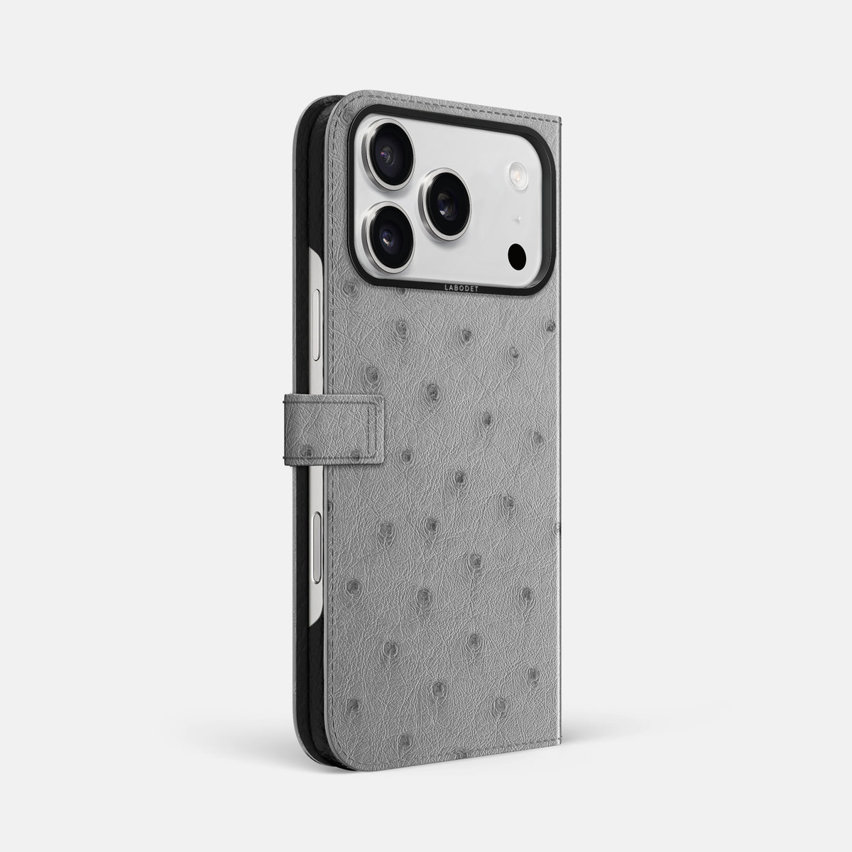 Folio Case with Clasp For iPhone 17 Pro Max In Ostrich -1 | Silver-Black