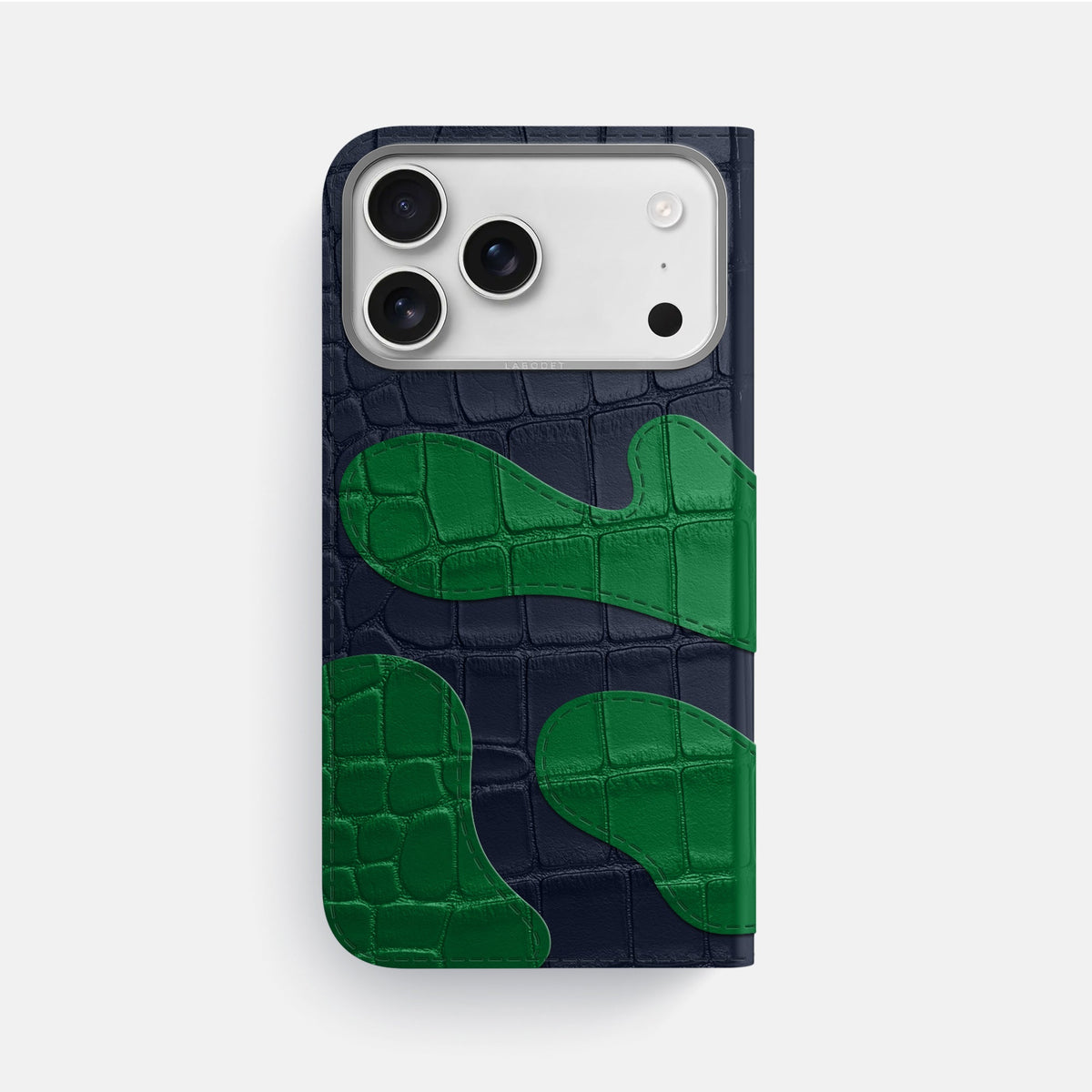 Camouflage Folio For iPhone 18 Pro Max In Alligator -3 | Navy-Blue-Steel