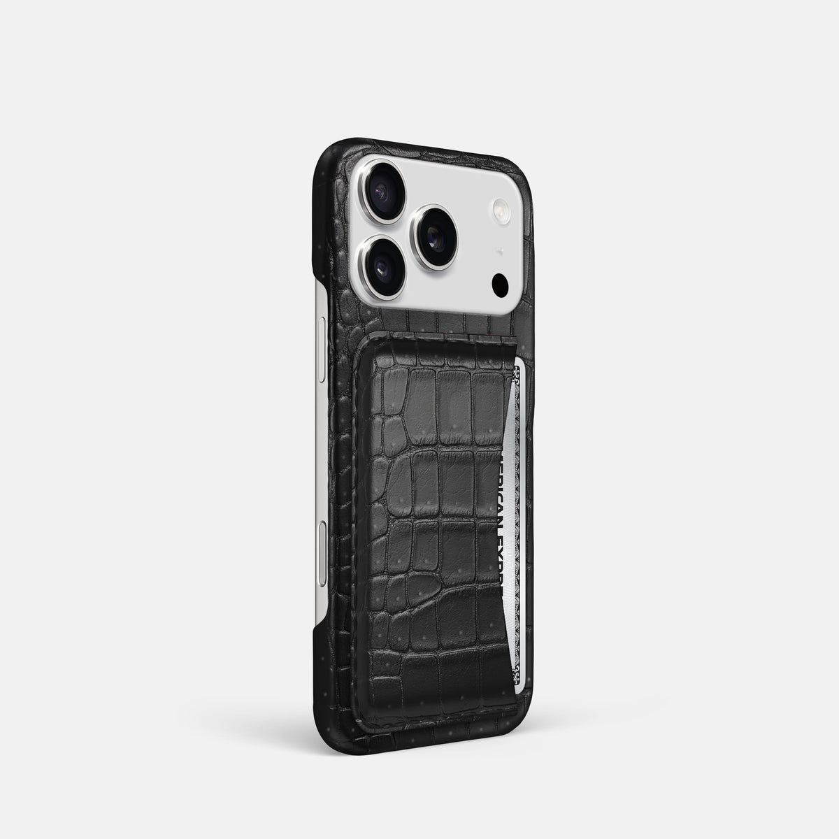 Slim Card Case For iPhone 17 Pro In Porosus Crocodile -2 | Black