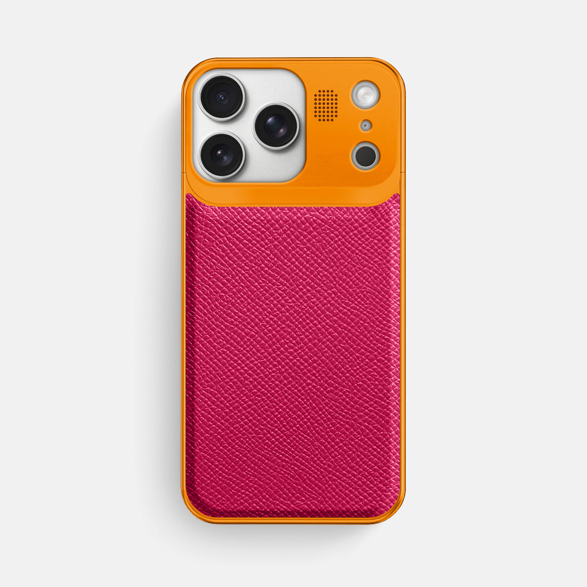 Metal Case For iPhone 17 Pro Max In Epsom-Style Calf -1 | Fuchsia-Orange