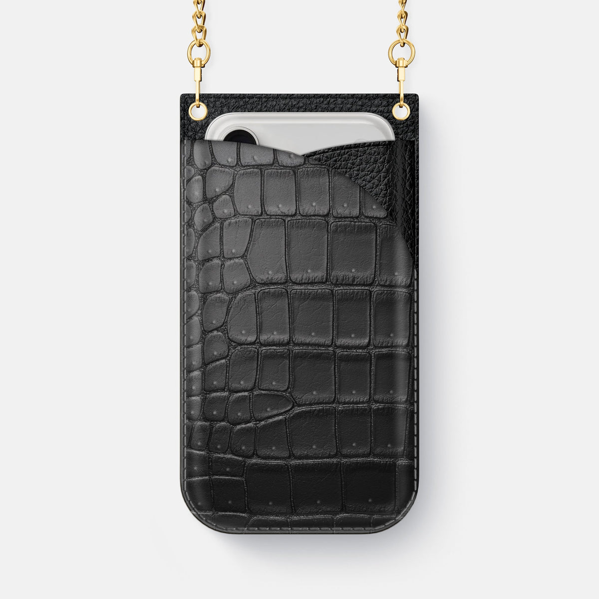 Crossbody Bag For iPhone 18 Pro Max In Porosus Crocodile -1 | Black-Gold