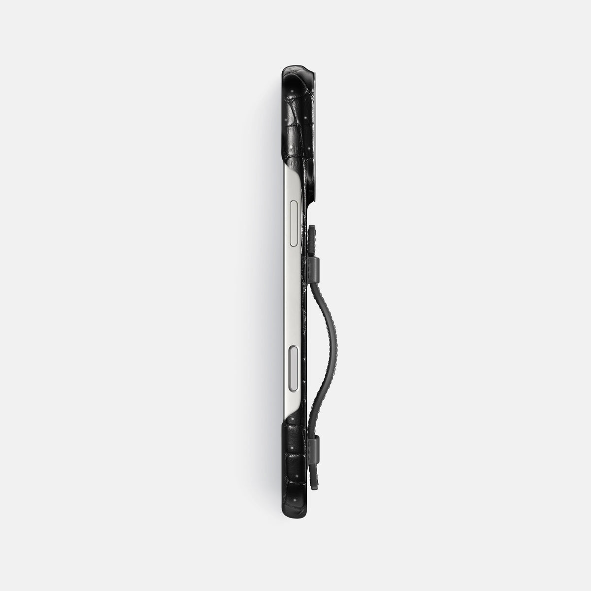 Handle Case For iPhone 17 Pro Max In Porosus Crocodile -3 | Shiny-Black-Steel