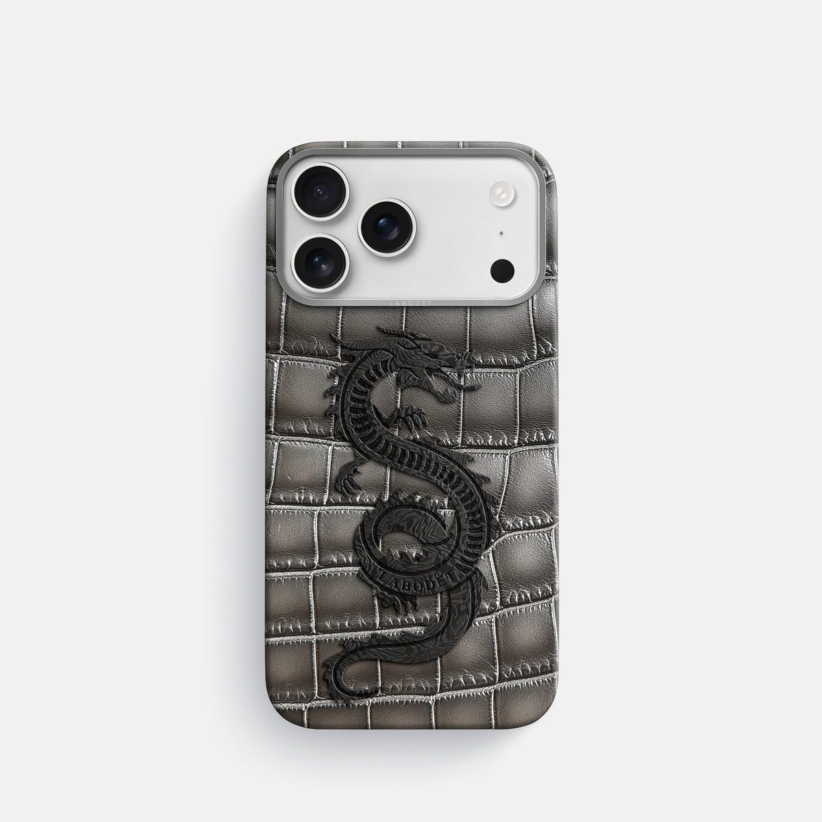 Classic Case With Carbon Dragon For iPhone 18 Pro In Patina Alligator -1 | Grey-Steel