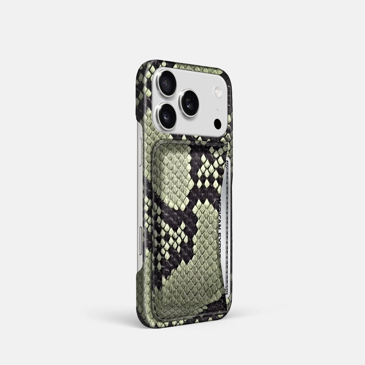 Slim Card Case For iPhone 18 Pro In Deluxe Python -2 | Army-Green