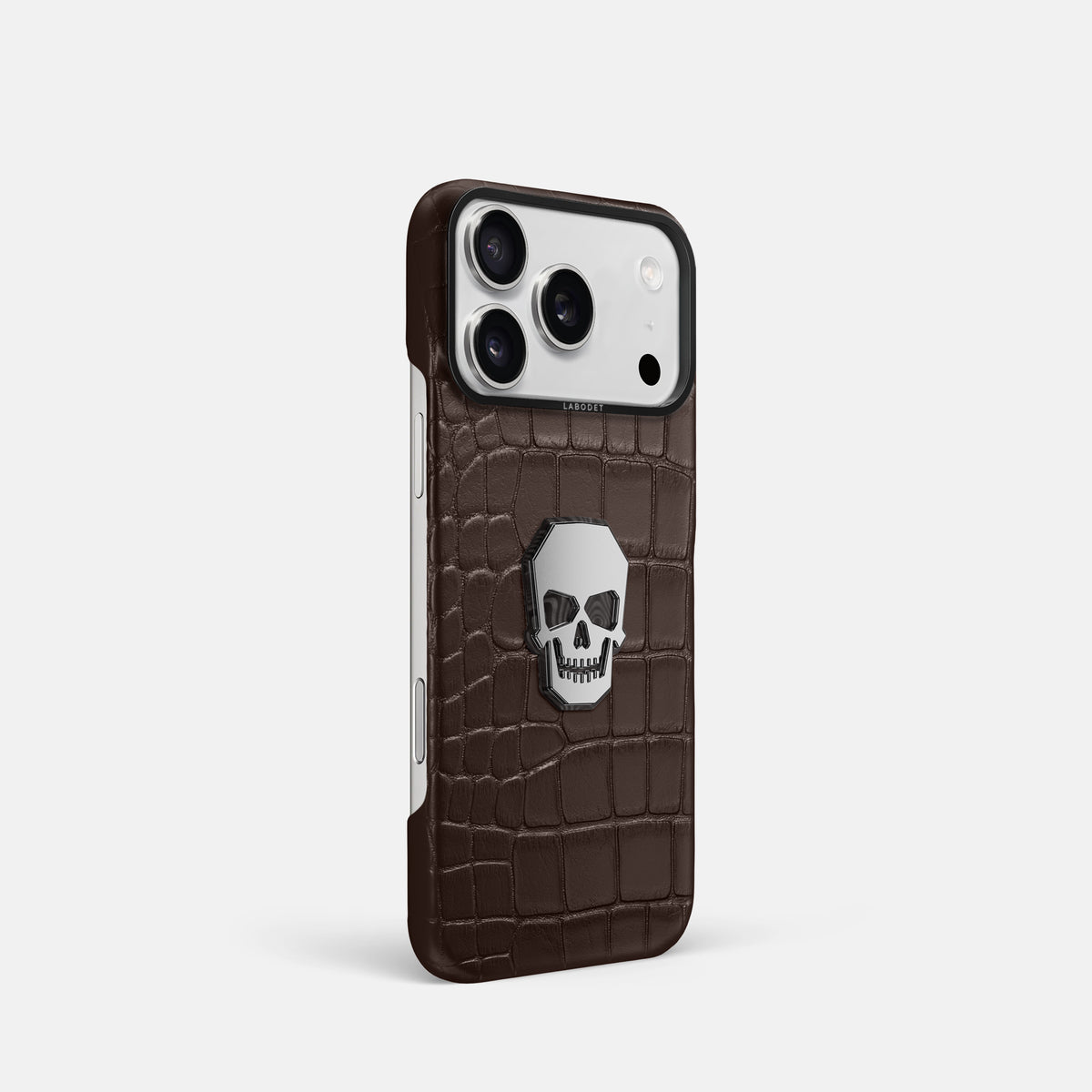 Classic Case With Titanium Skull For iPhone 17 Pro In Alligator -2 | Dark-Brown-Black
