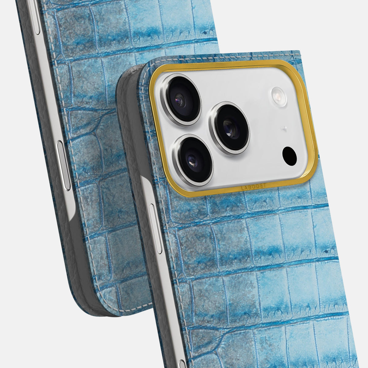 Folio Case For iPhone 18 Pro Max In Himalayan Crocodile -5 | Ice-Blue-Gold