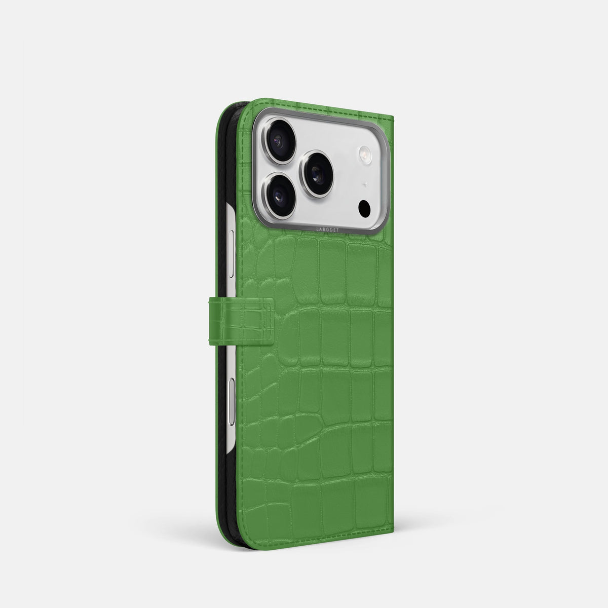 Folio Case with Clasp For iPhone 18 Pro In Alligator -1 | Apple-Green-Steel