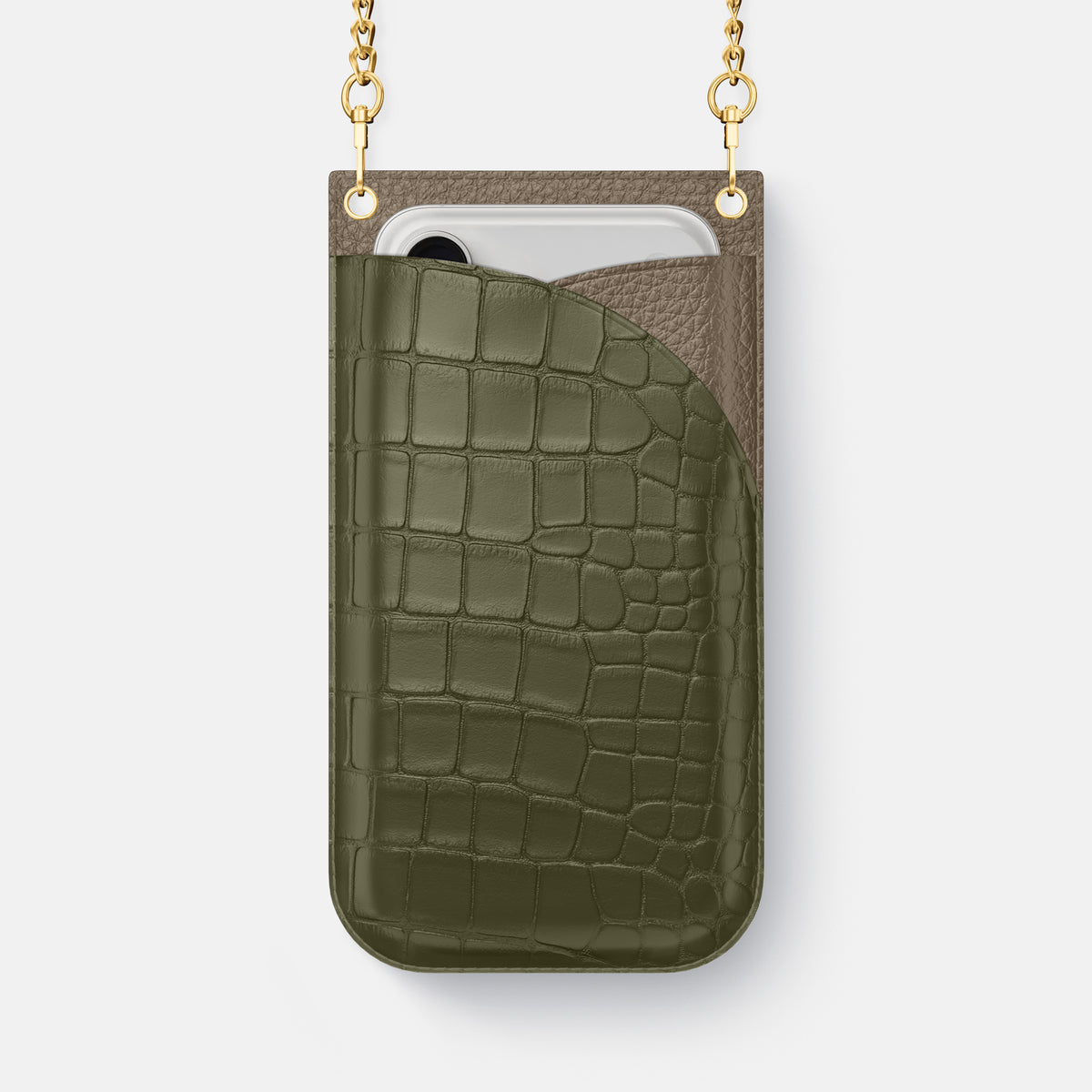 Crossbody Bag For iPhone 17 Pro In Alligator -1 | Kaki-Green-Gold