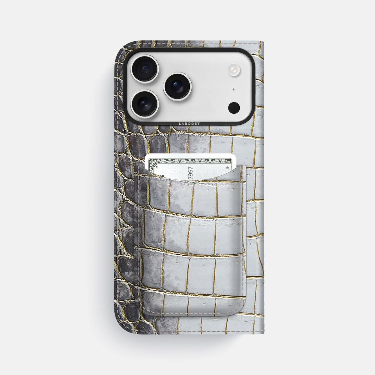 Folio Case with Card For iPhone 18 Pro Max In Himalayan Crocodile -3 | Gold-Black