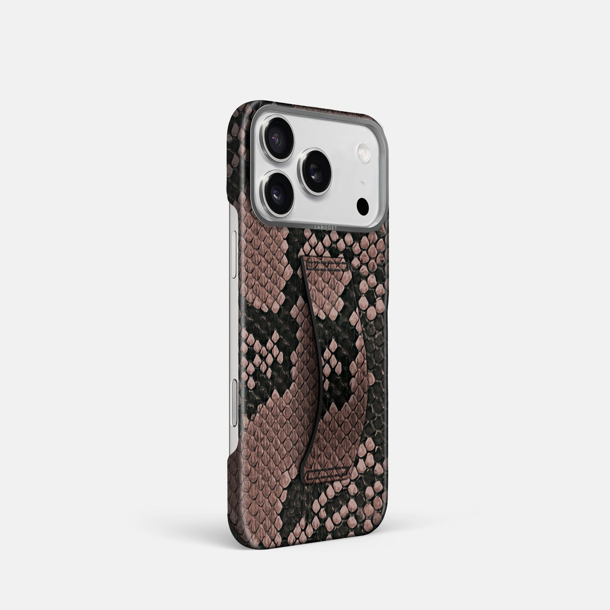 Finger Case For iPhone 18 Pro In Deluxe Python -2 | Mahogany-Brown-Steel