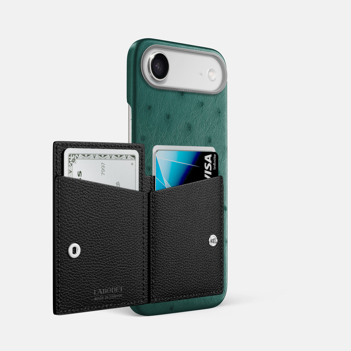 Bi-Fold Case For iPhone 17 Air In Ostrich -2 | Forest-Green-Steel
