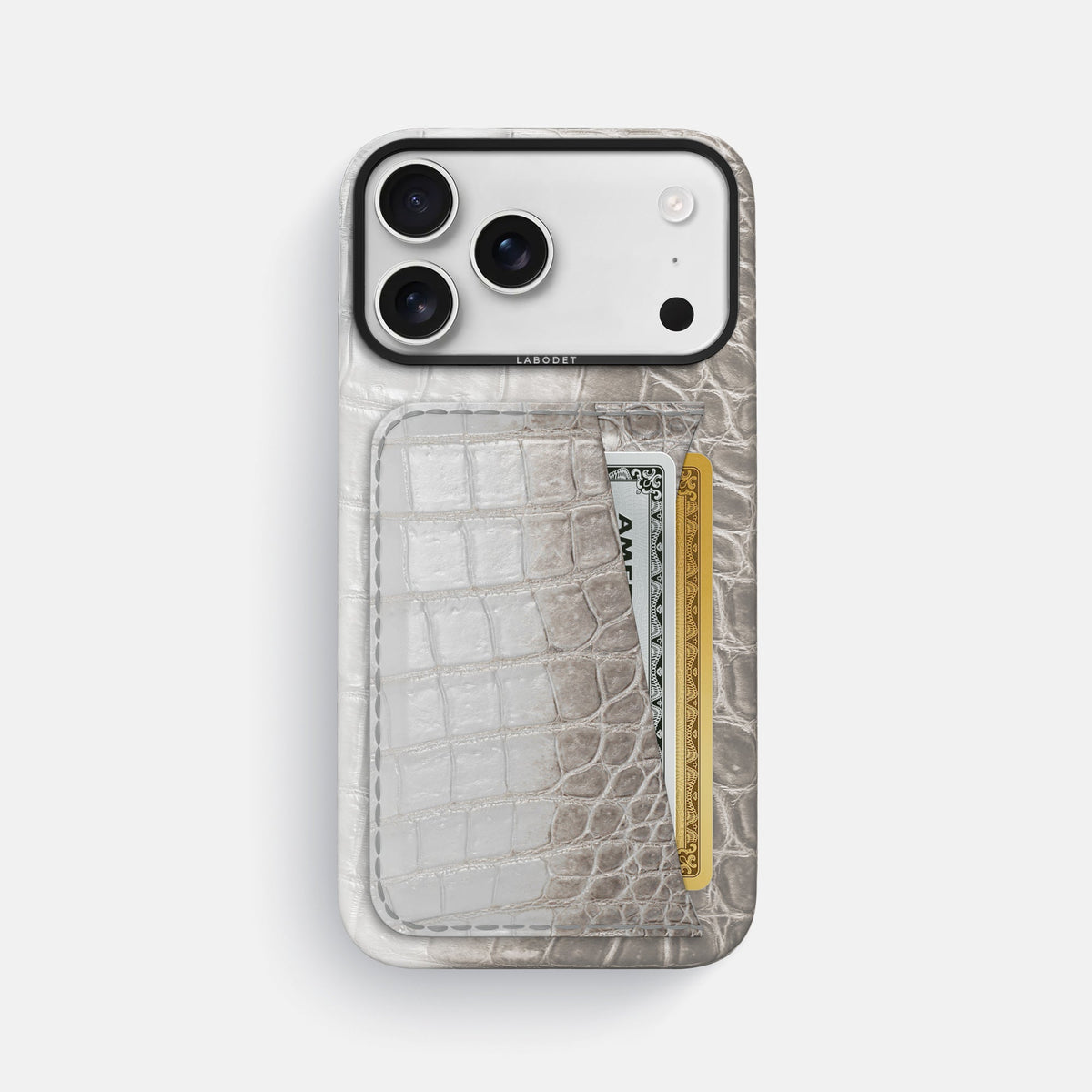 Double Card Case For iPhone 18 Pro Max In Himalayan Crocodile -1 | Grey-Black