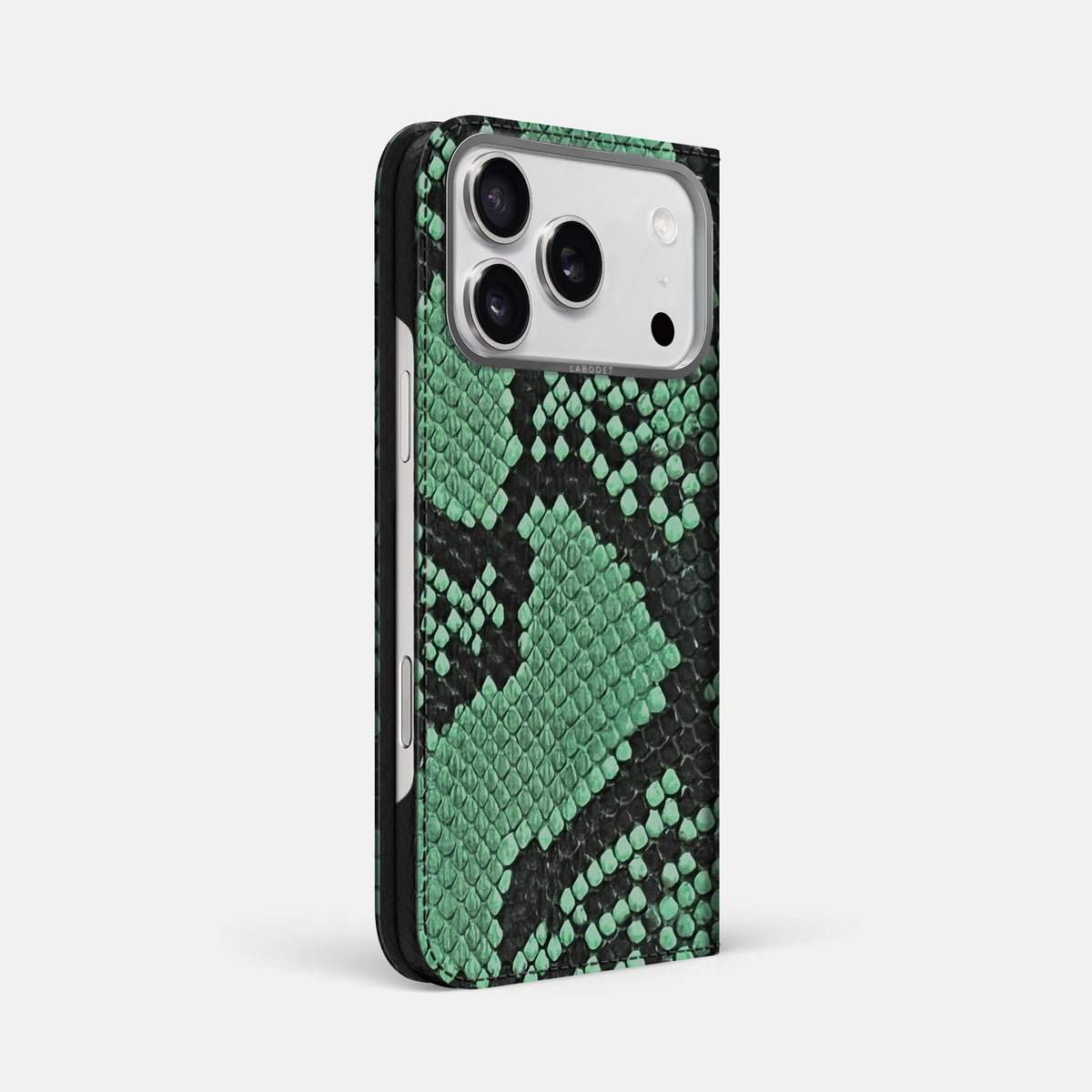 Folio Case For iPhone 18 Pro Max In Deluxe Python -1 | Forest-Green-Steel