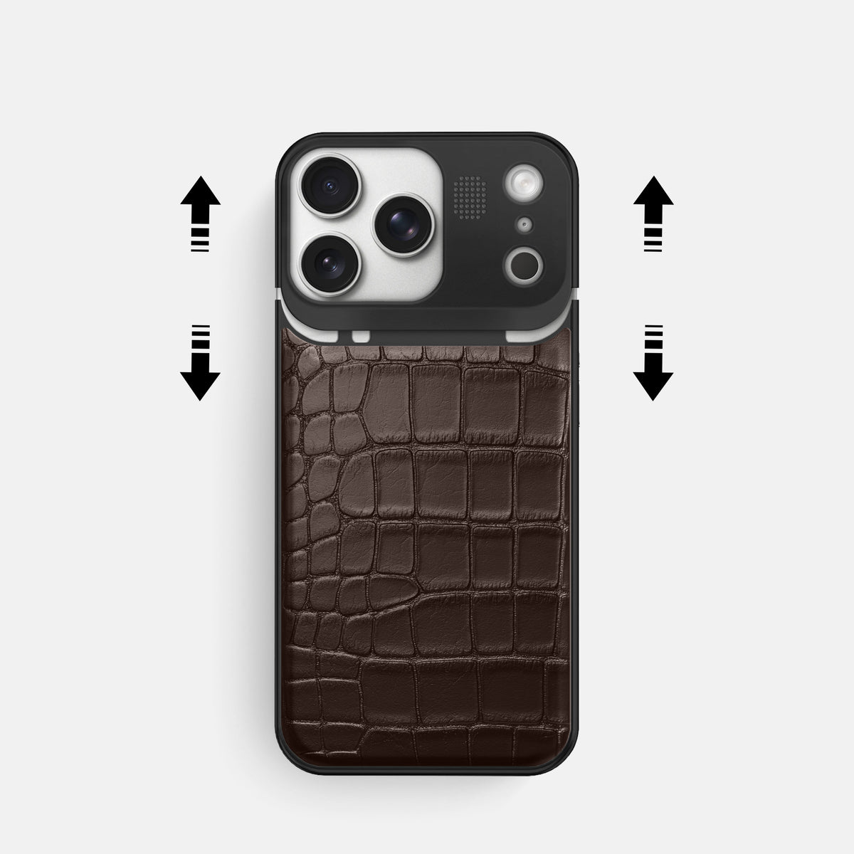 Metal Case For iPhone 17 Pro In Alligator -2 | Dark-Brown-Black