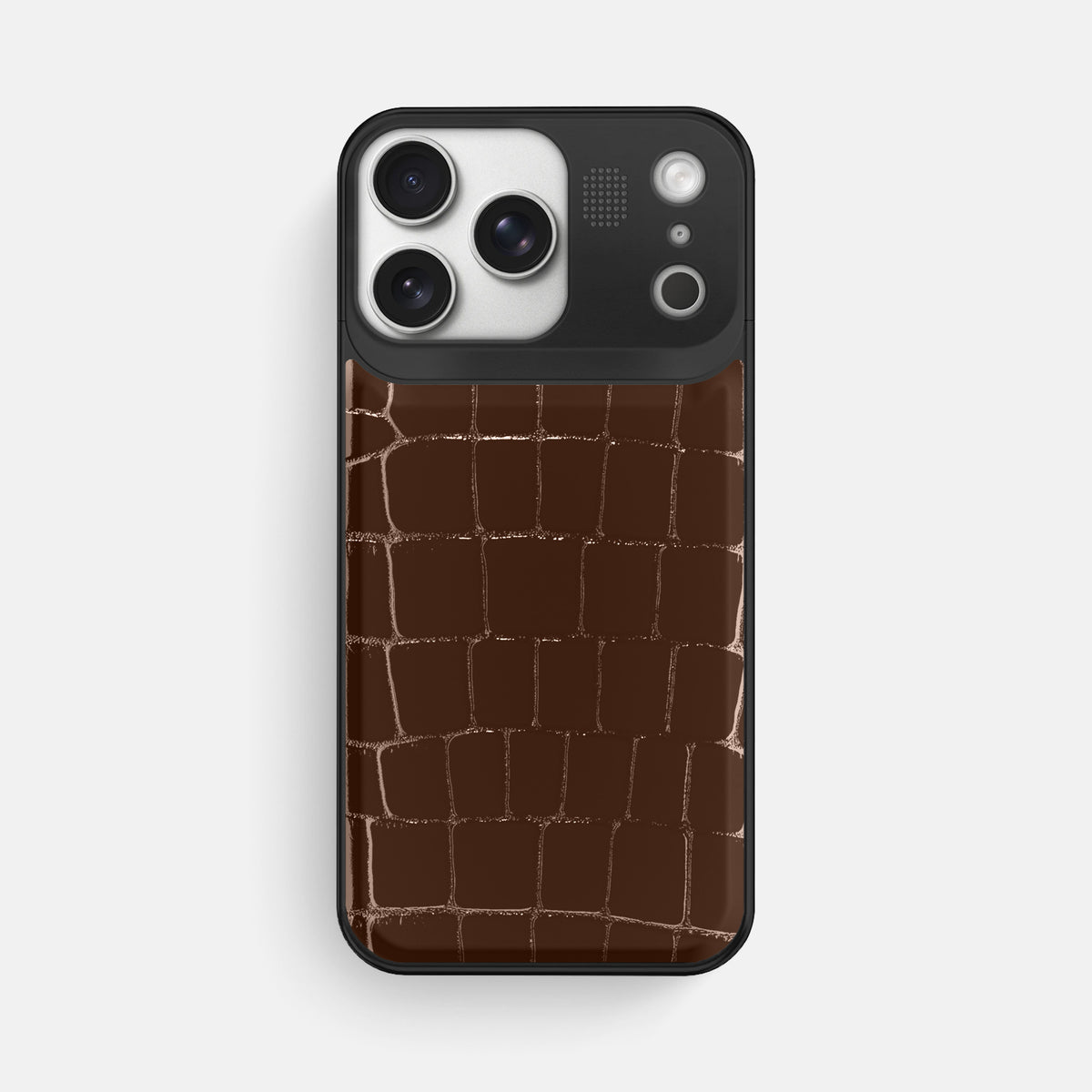 Metal Case For iPhone 17 Pro Max In Shiny Alligator -1 | Brown-Black