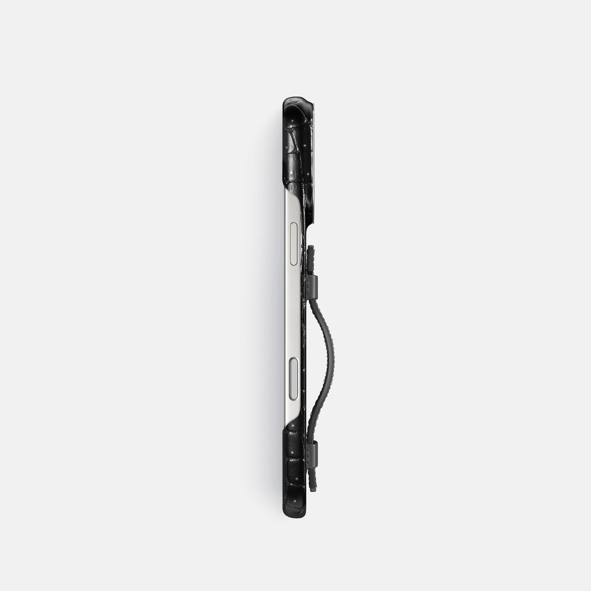 Handle Case For iPhone 17 Pro In Porosus Crocodile -3 | Shiny-Black-Steel