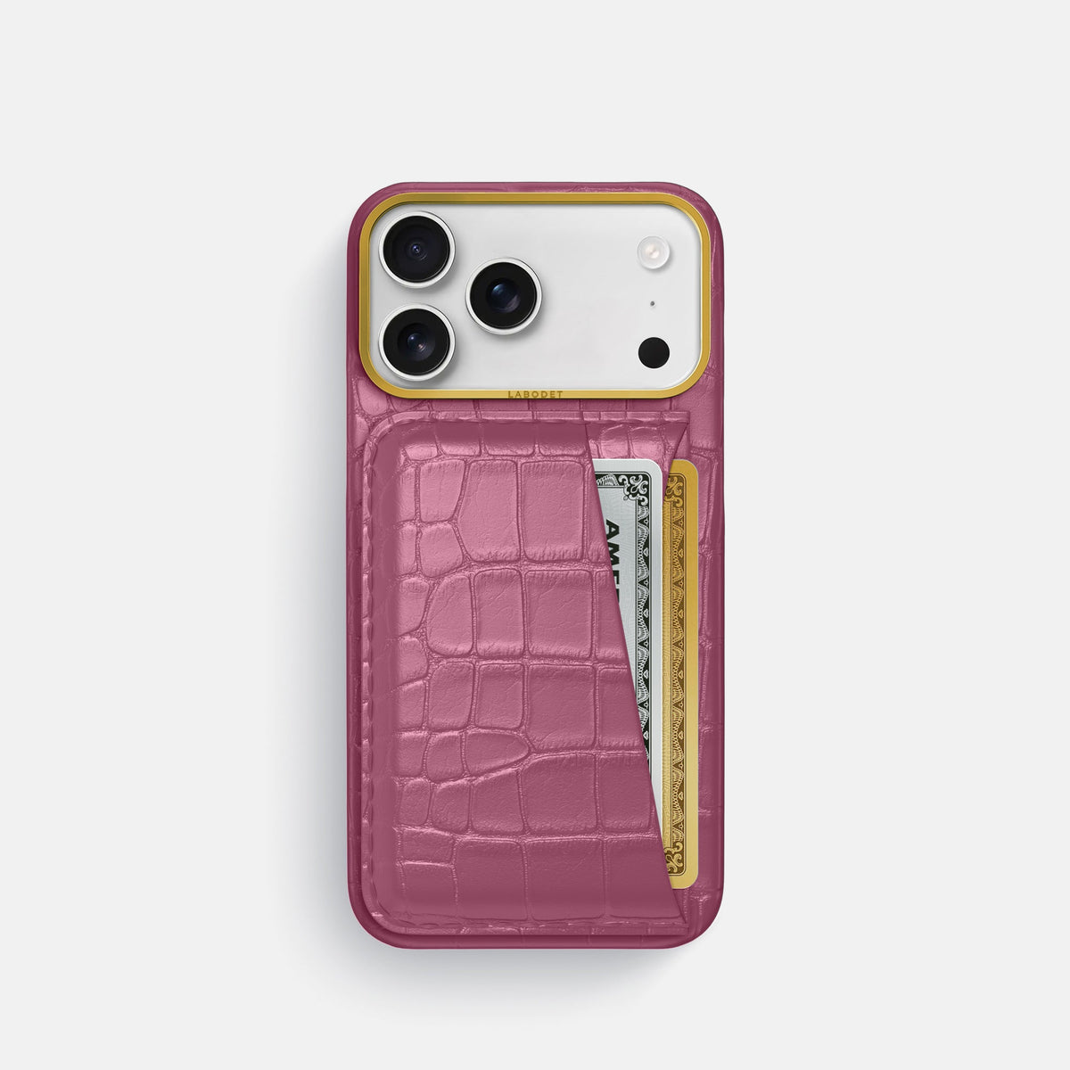Double Card Case For iPhone 18 Pro In Alligator -1 | Pink-Lagoon-Gold