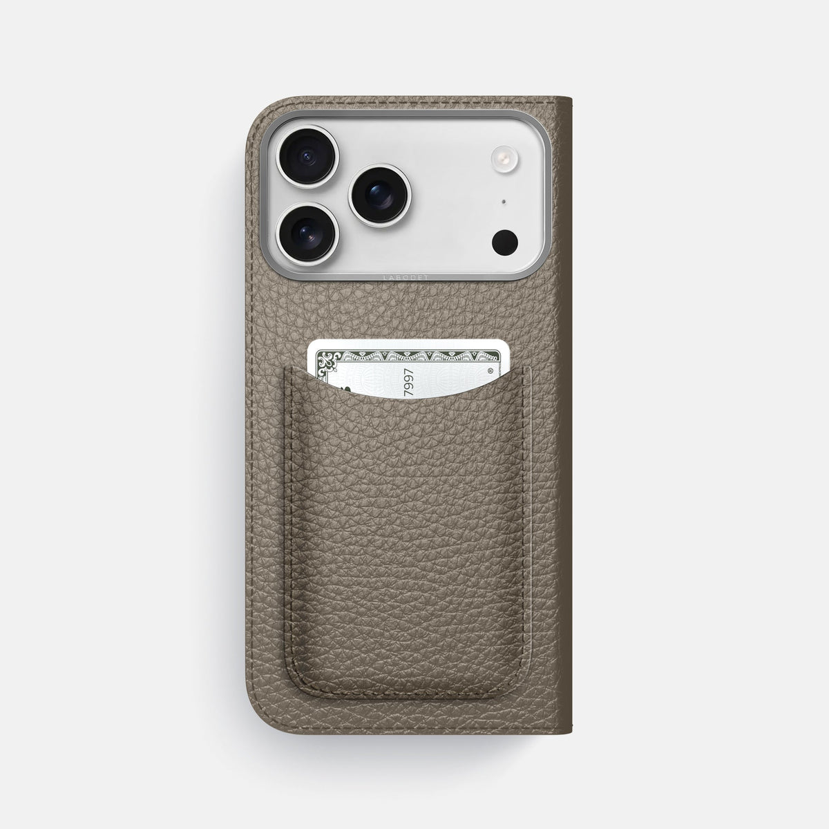 Folio Case with Card For iPhone 18 Pro Max In Calf -3 | Taupe-Steel