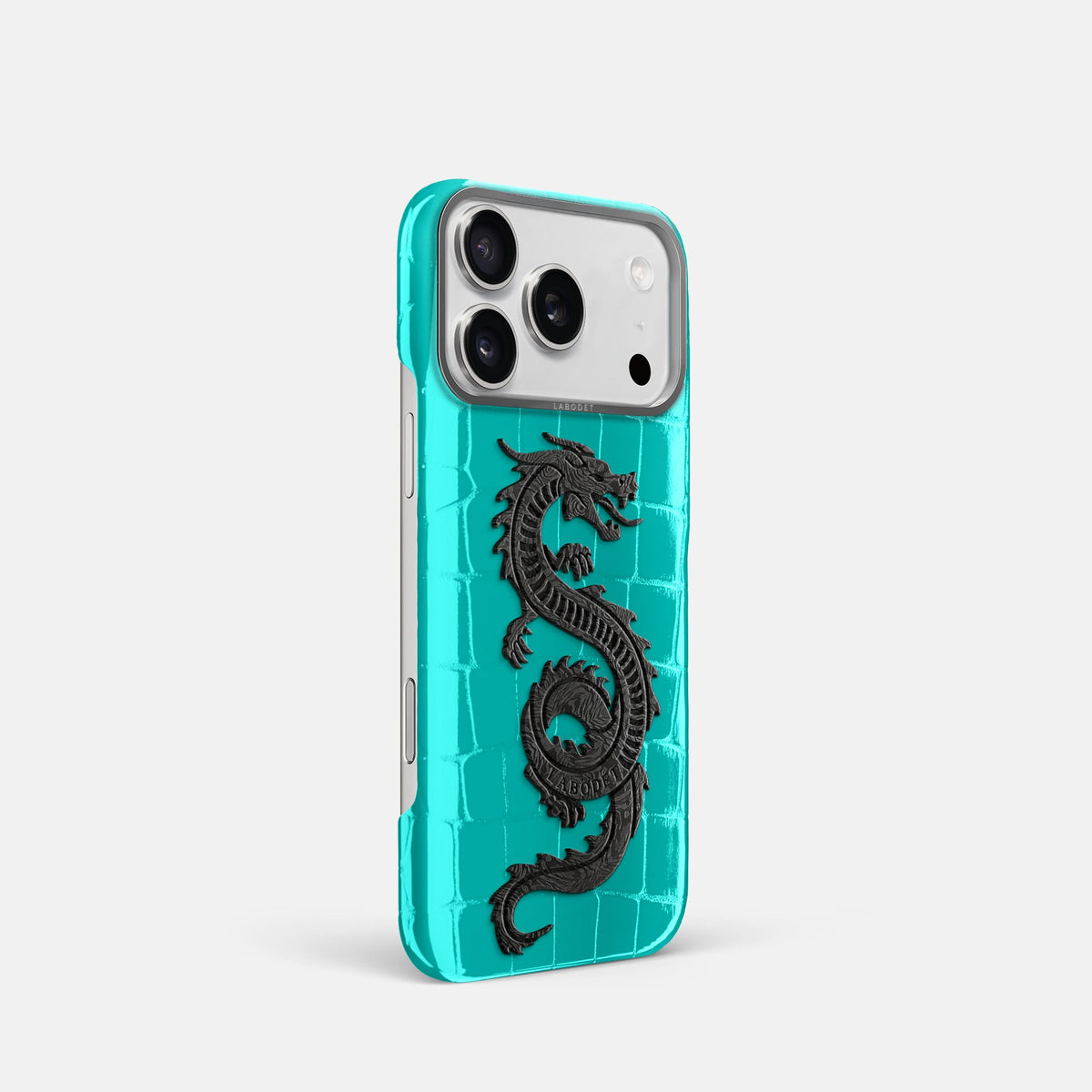 Classic Case With Carbon Dragon For iPhone 18 Pro In Shiny Alligator -2 | Mint-Steel