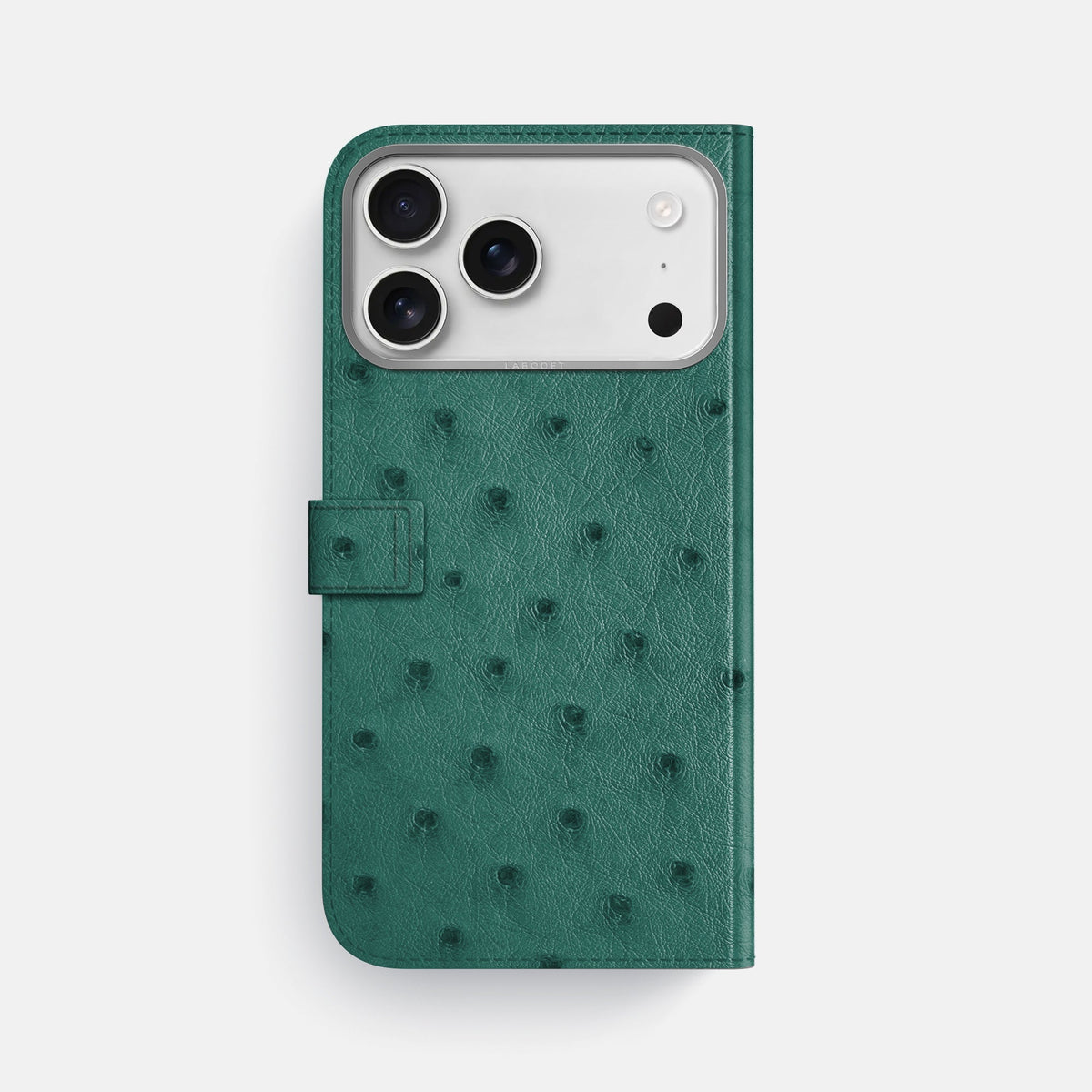 Folio Case with Clasp For iPhone 18 Pro Max In Ostrich -3 | Forest-Green-Steel