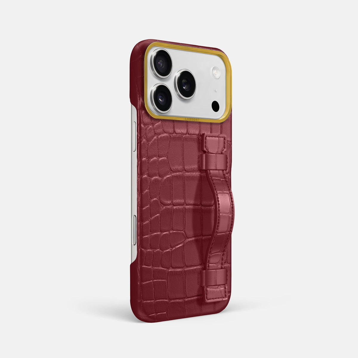 Handle Case For iPhone 18 Pro Max In Alligator -2 | Burgundy-Gold