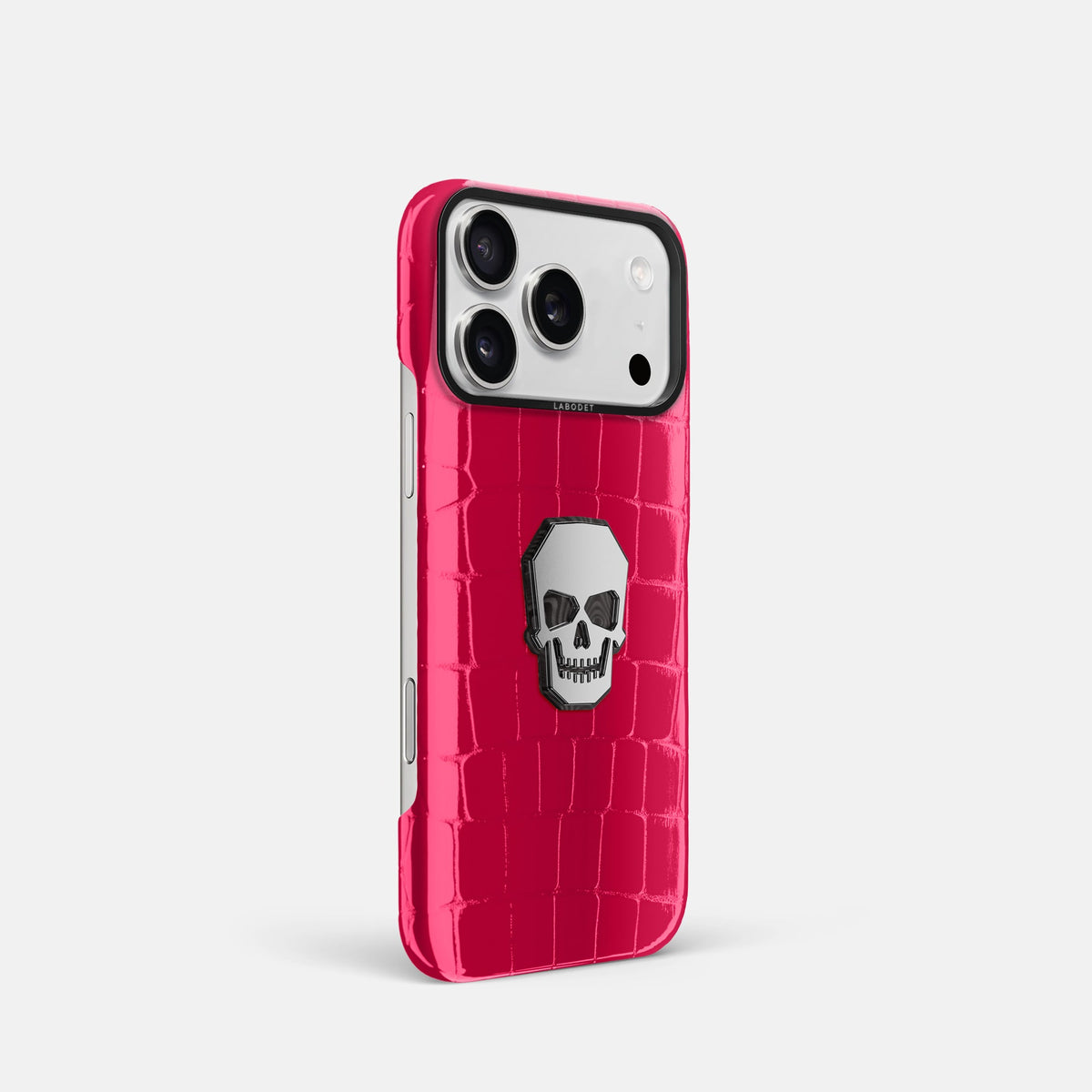 Classic Case With Titanium Skull For iPhone 18 Pro In Shiny Alligator -2 | Pink-Panther-Black