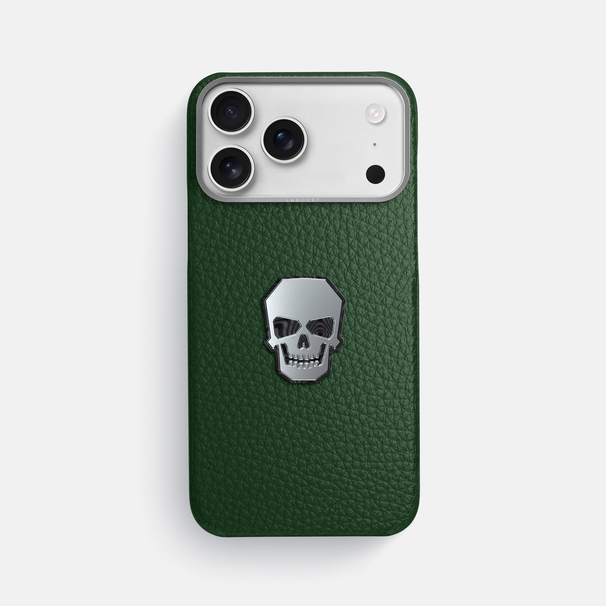 Classic Case With Titanium Skull For iPhone 17 Pro Max In Calf -1 | Dark-Green-Steel