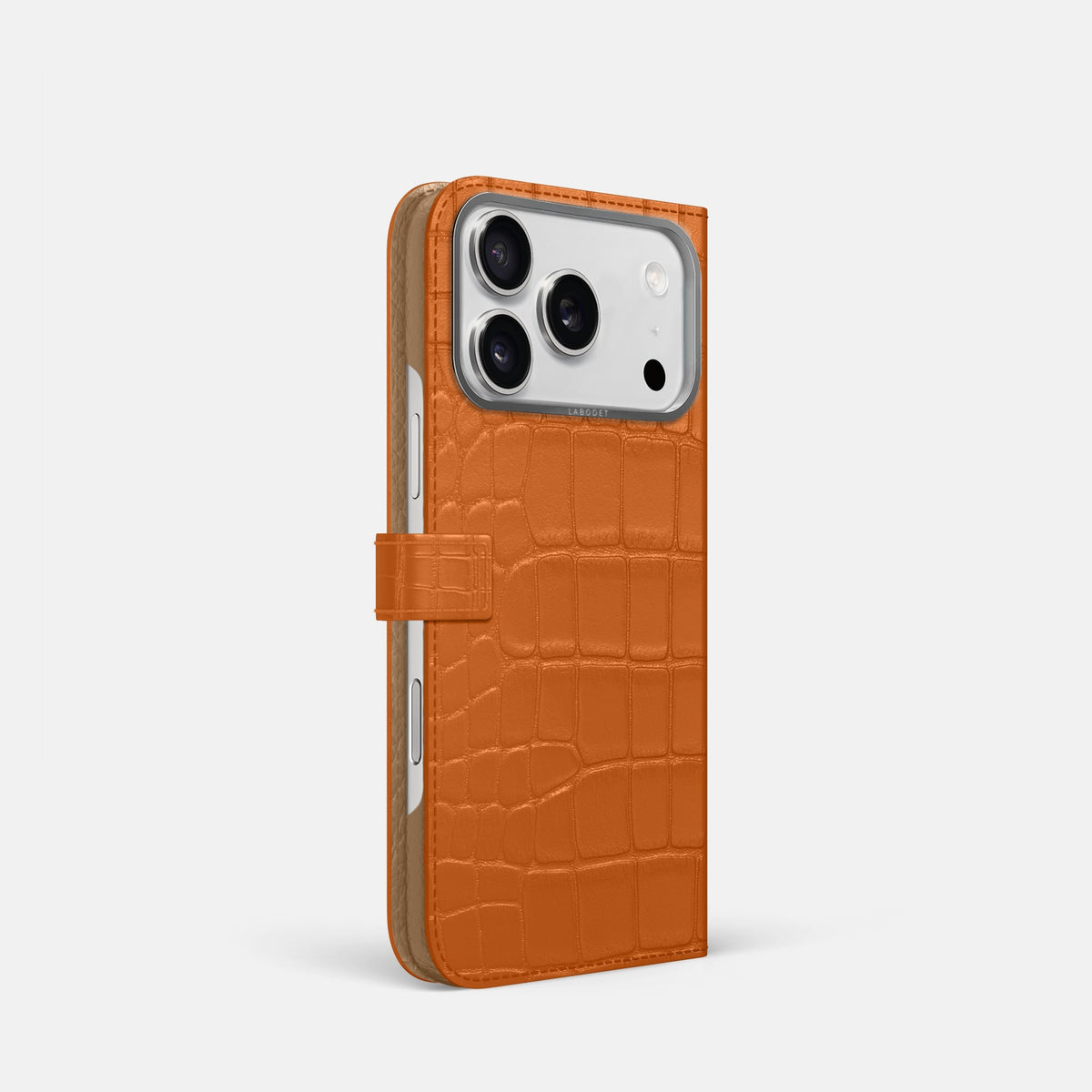 Folio Case with Clasp For iPhone 18 Pro In Alligator -1 | Orange-Steel