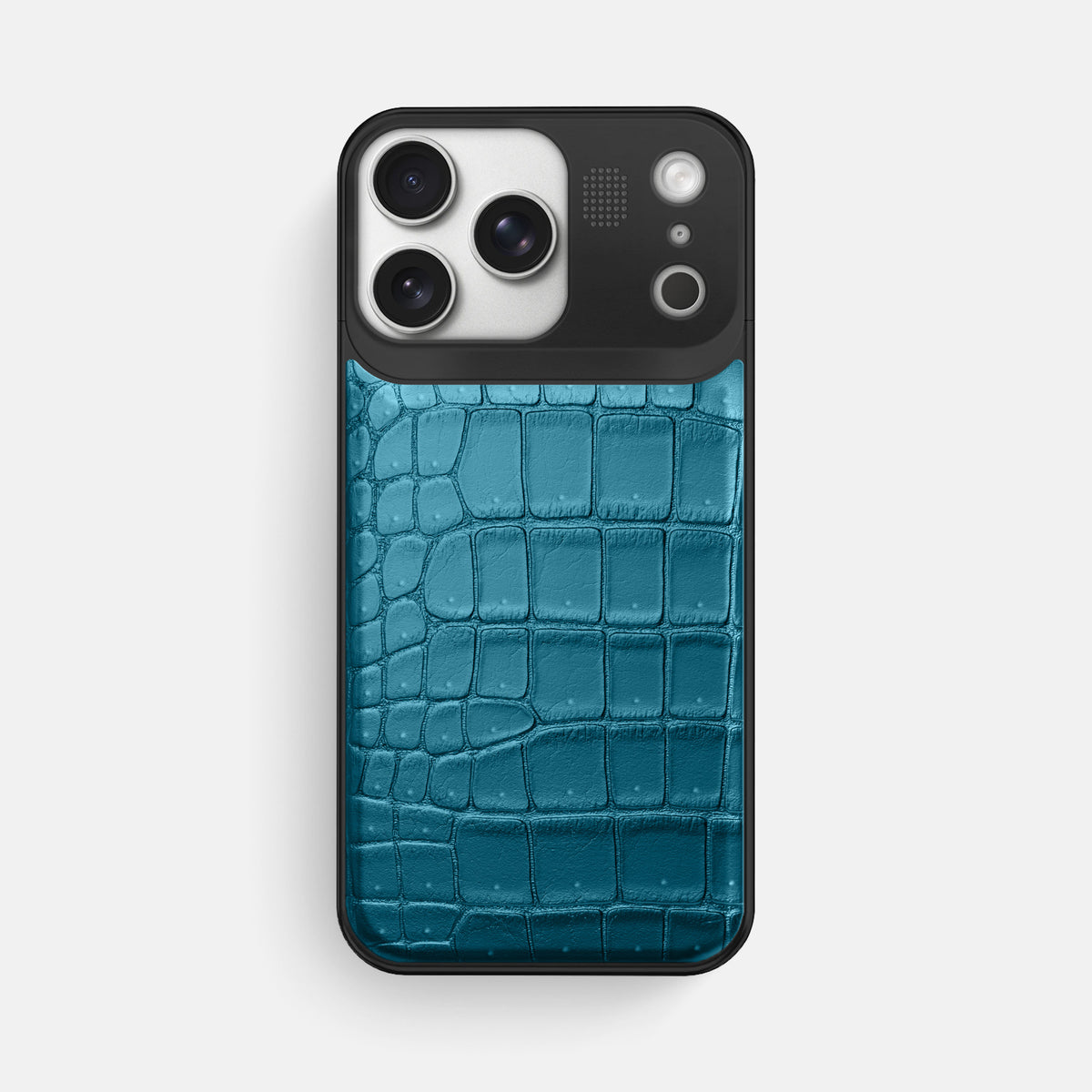 Metal Case For iPhone 17 Pro Max In Porosus Crocodile -1 | Turquoise-Black