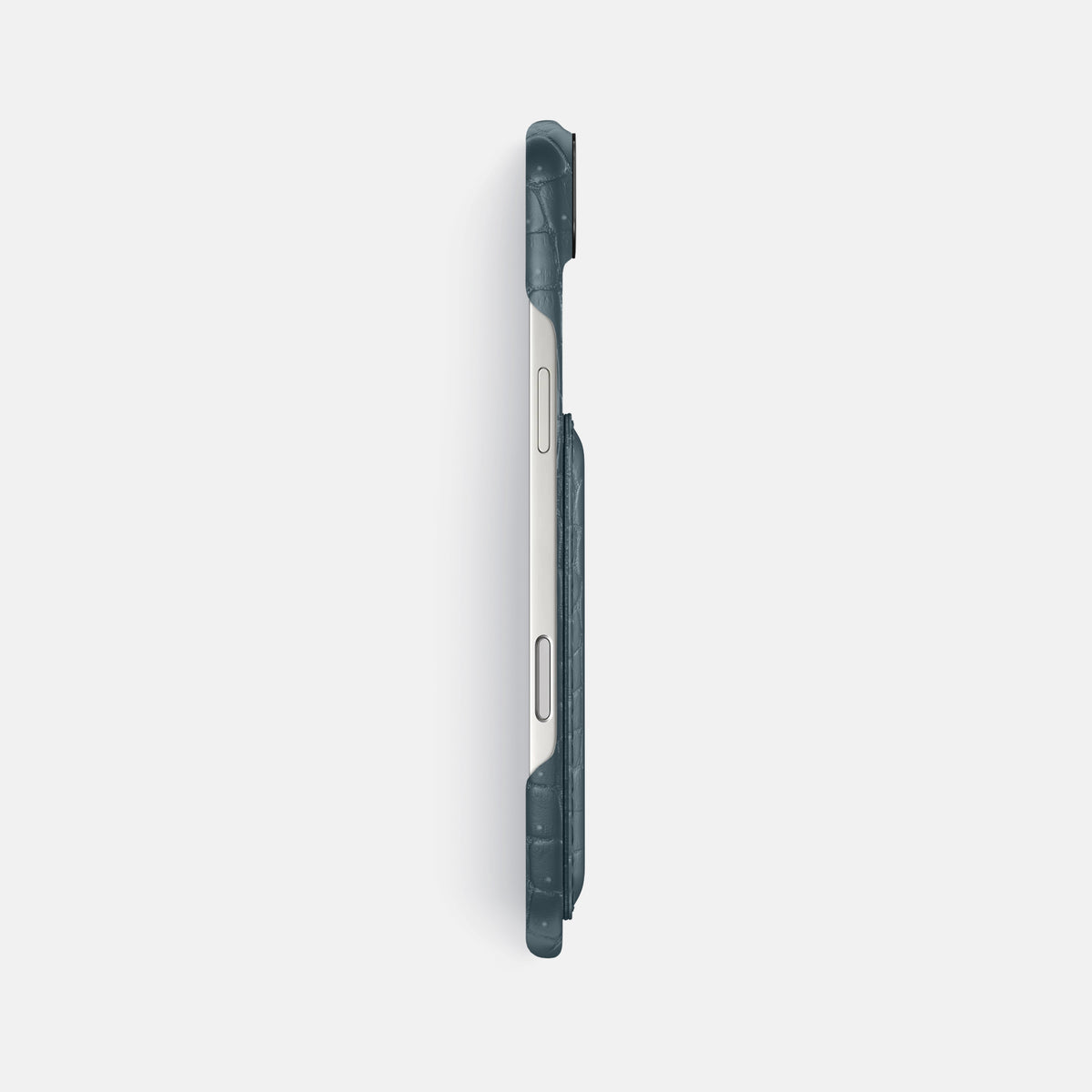 Double Card Case For iPhone 17 Air In Porosus Crocodile -3 | Denim-Black