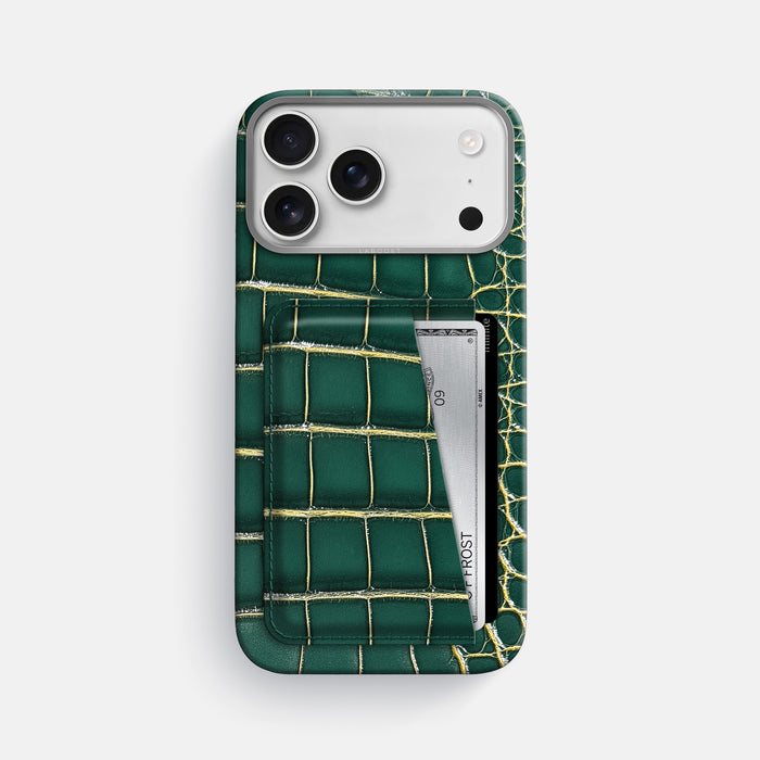 Double Card Case For iPhone 17 Pro Max In Patina Alligator -1 | Cambridge-Steel