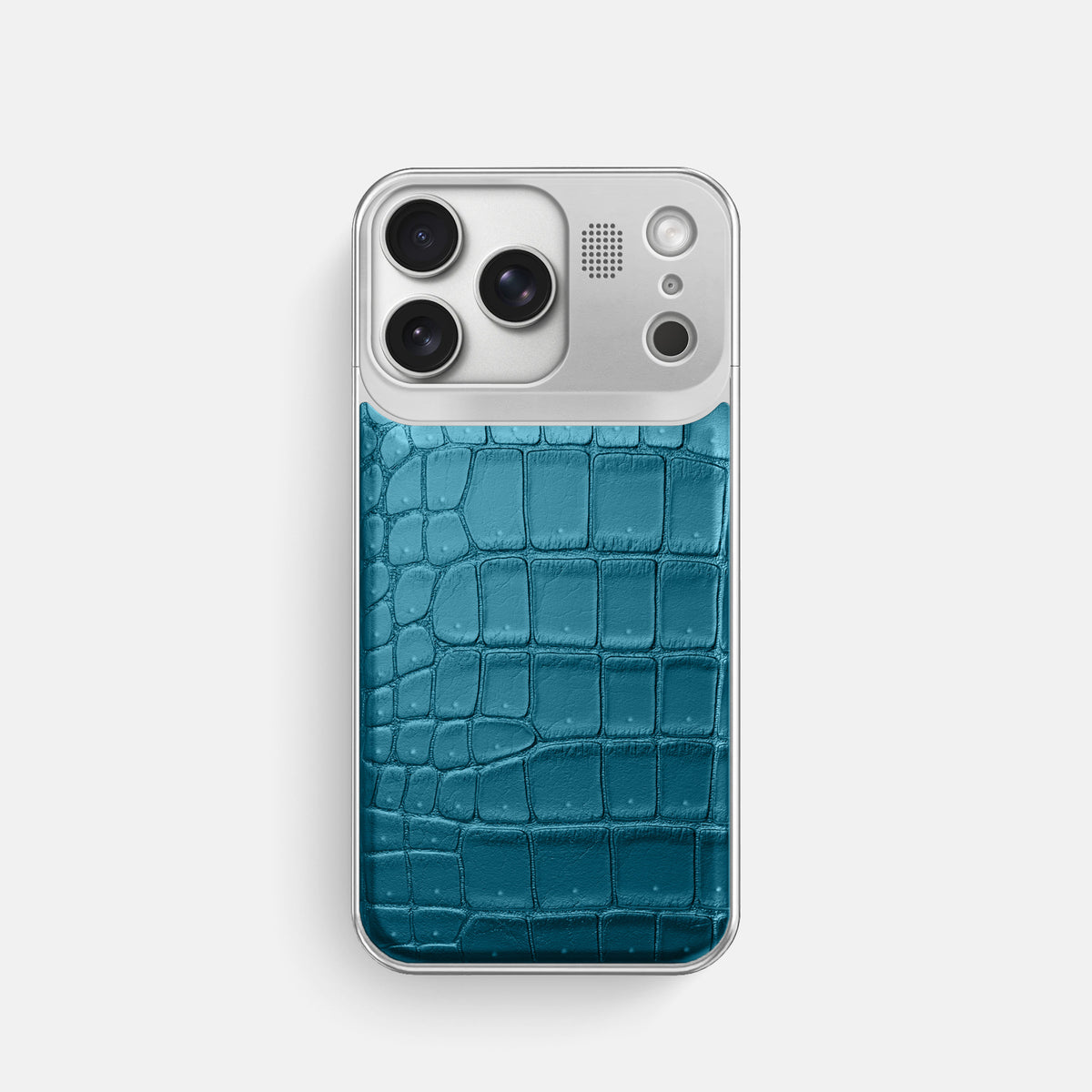 Metal Case For iPhone 17 Pro In Porosus Crocodile -1 | Turquoise-Steel