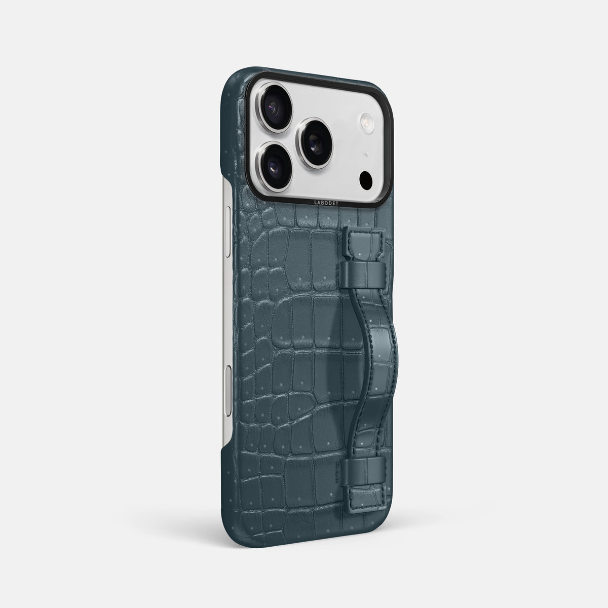 Handle Case For iPhone 17 Pro Max In Porosus Crocodile -2 | Denim-Black