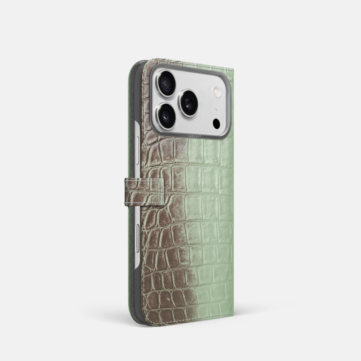 Folio Case with Clasp For iPhone 17 Pro In Himalayan Crocodile -1 | Pistachio-Steel