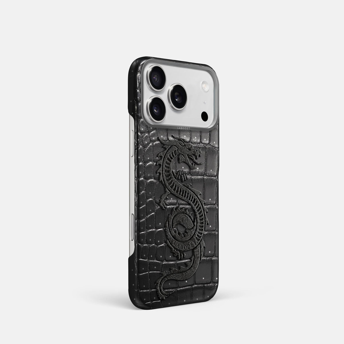 Classic Case With Carbon Dragon For iPhone 18 Pro In Porosus Crocodile -2 | Shiny-Black-Steel