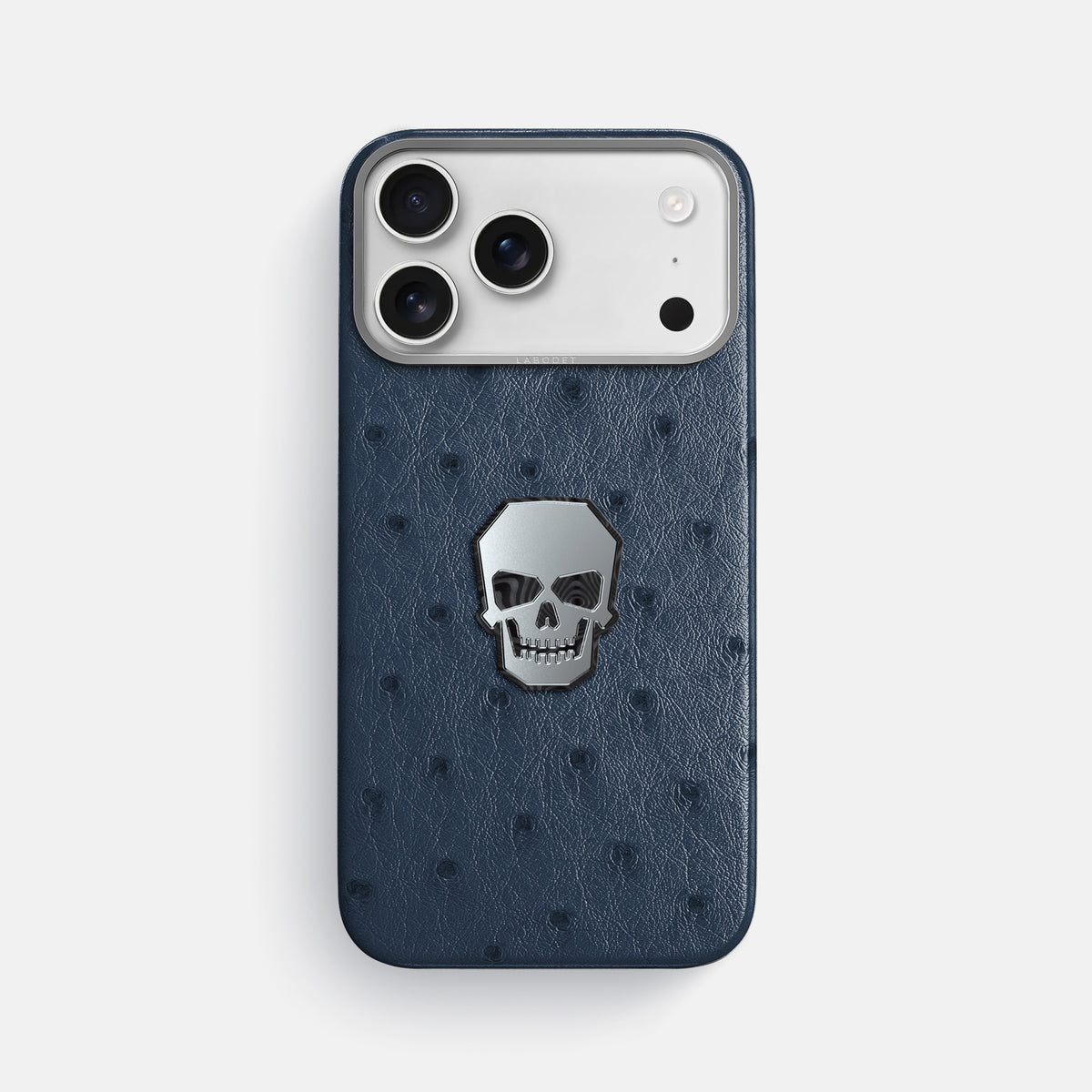 Classic Case With Titanium Skull For iPhone 17 Pro Max In Ostrich -1 | Navy-Blue-Steel