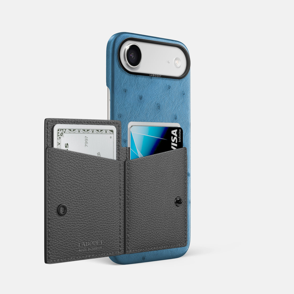 Bi-Fold Case For iPhone 17 Air In Ostrich -2 | Blue-Jeans-Black