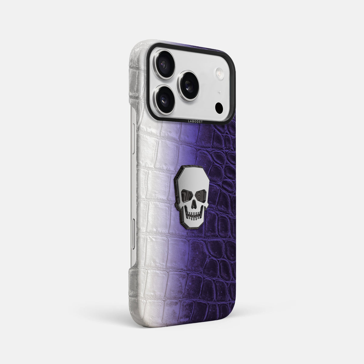 Classic Case With Titanium Skull For iPhone 18 Pro Max In Himalayan Crocodile -2 | Purple-Black