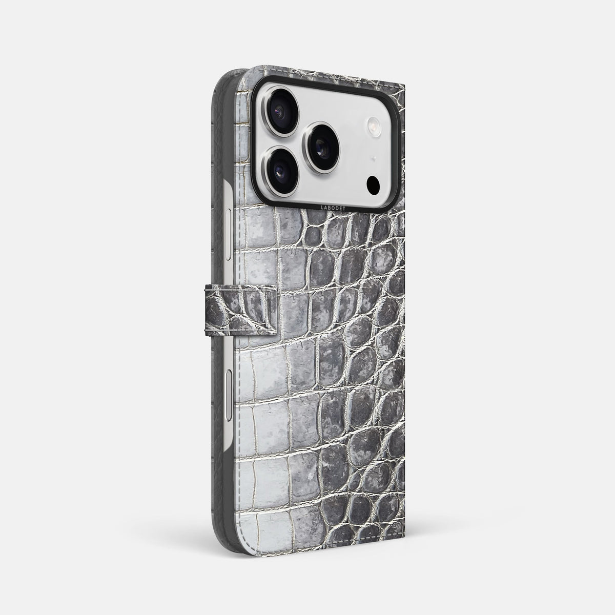 Folio Case with Clasp For iPhone 18 Pro Max In Himalayan Crocodile -1 | Silver-Black