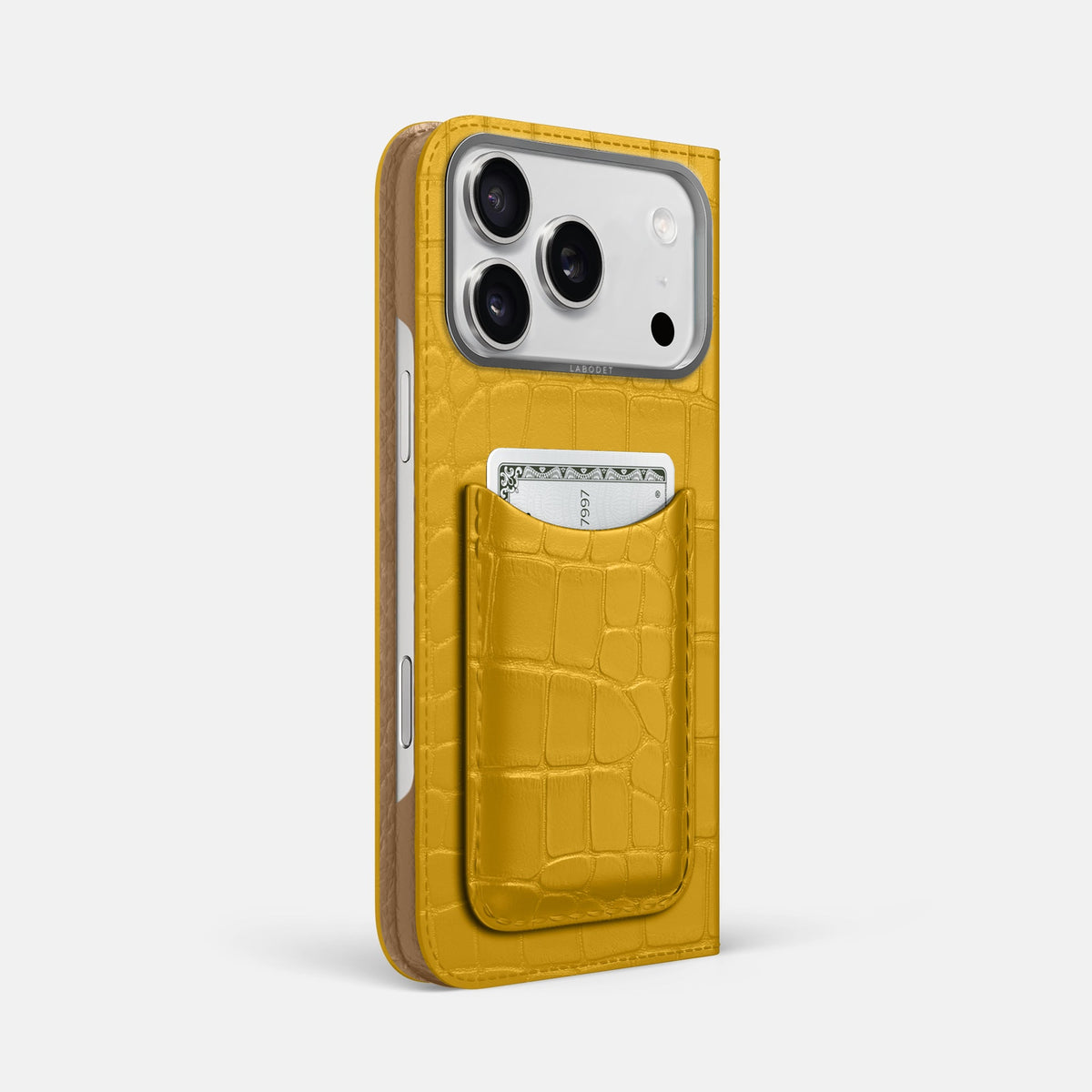 Folio Case with Card For iPhone 18 Pro Max In Alligator -1 | Yellow-Steel