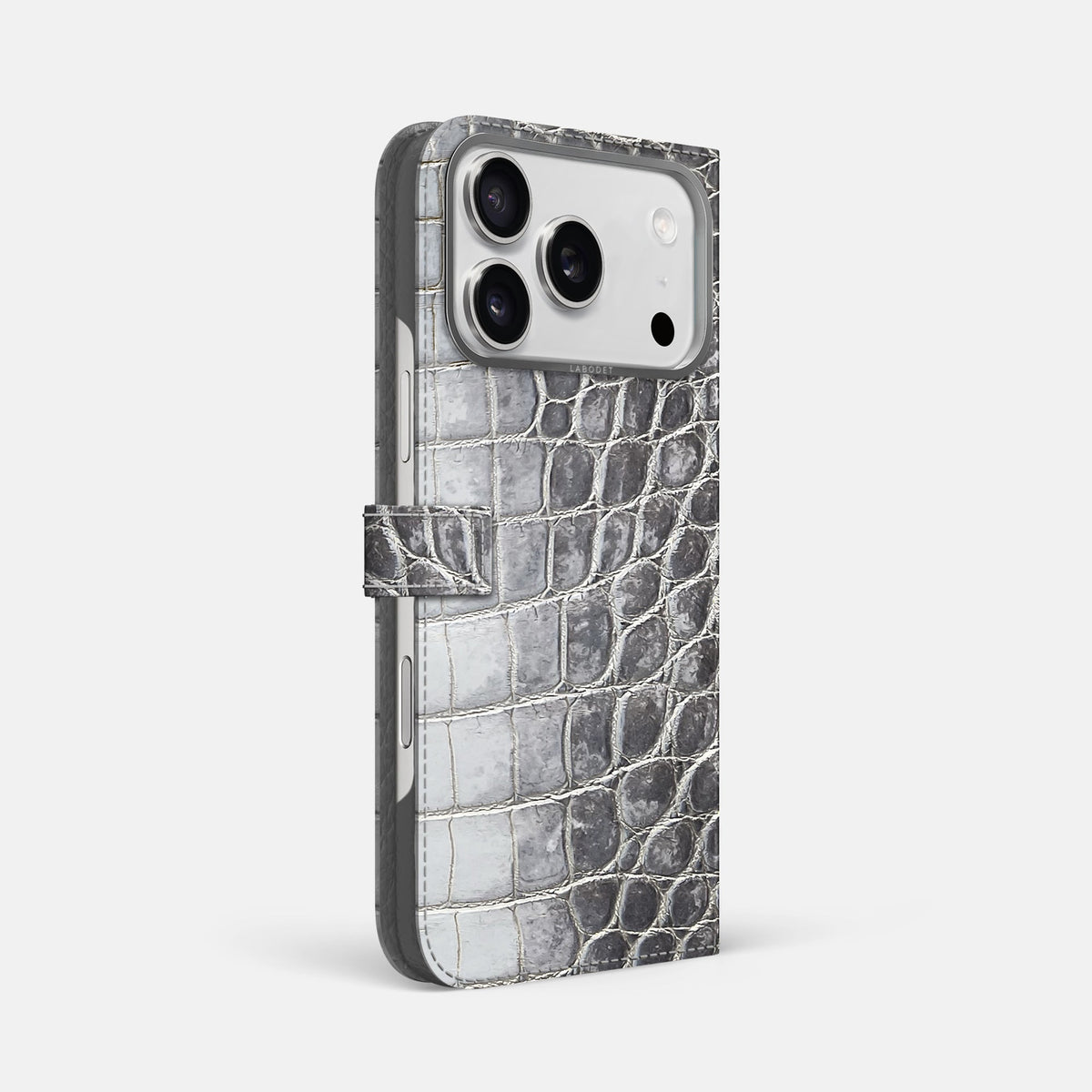 Folio Case with Clasp For iPhone 18 Pro Max In Himalayan Crocodile -1 | Silver-Steel