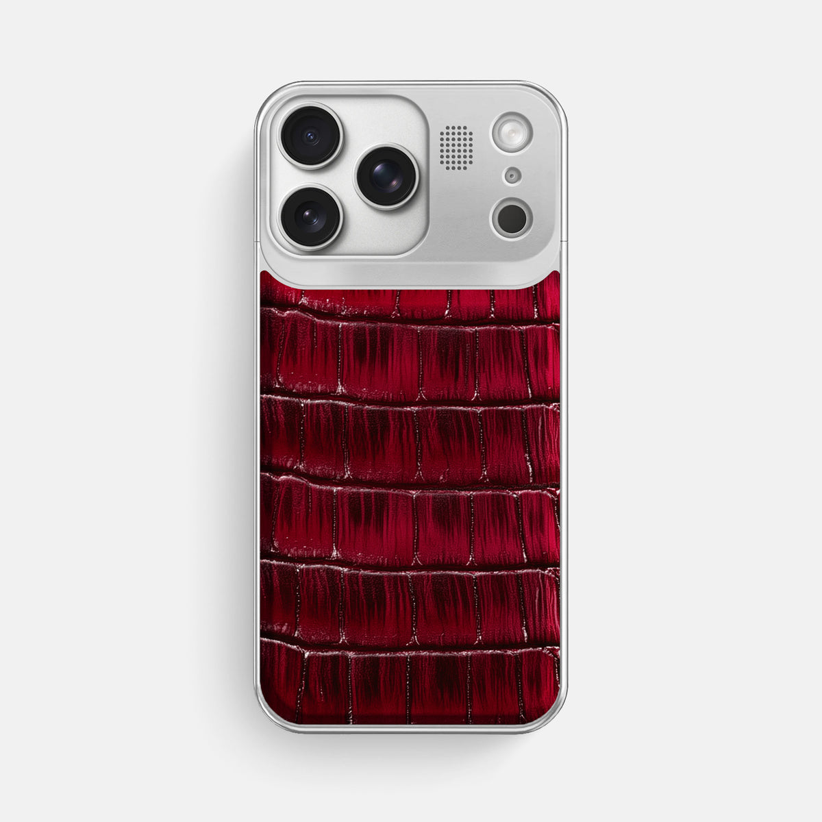 Metal Case For iPhone 17 Pro Max In Patina Alligator -1 | Havana-Burgundy-Steel