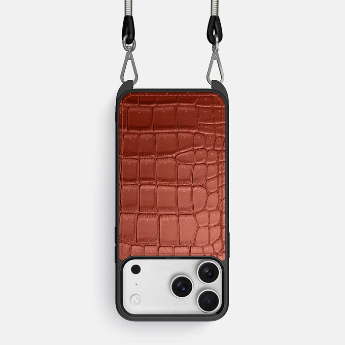 Crossbody Sport Case For iPhone 17 Pro In Porosus Crocodile -1 | Mahogany-Brown