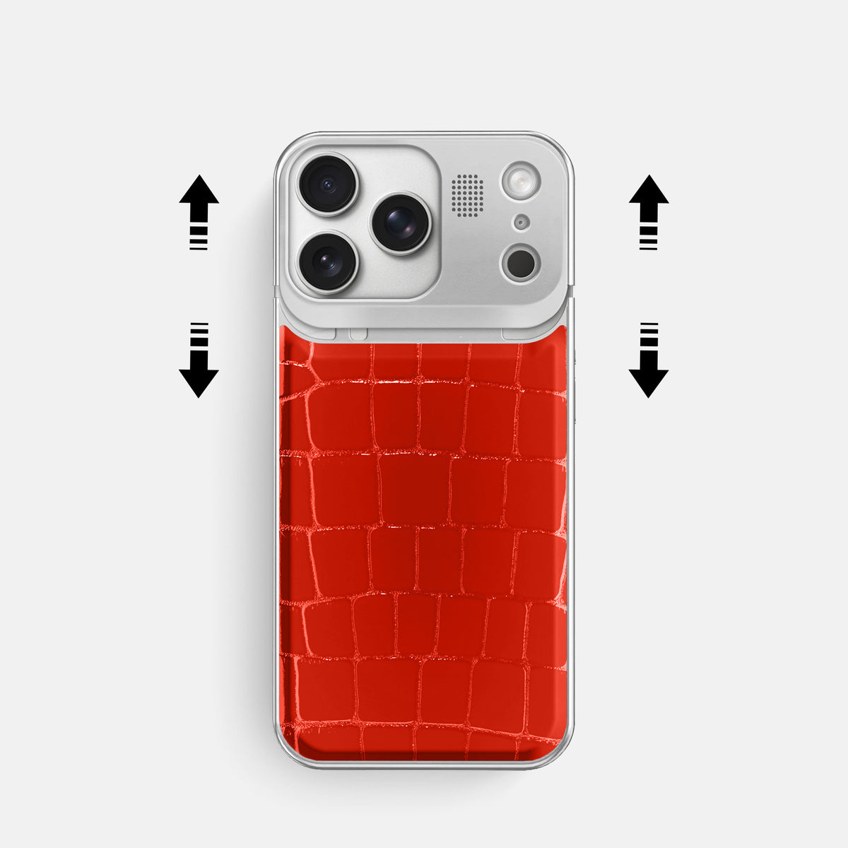 Metal Case For iPhone 17 Pro In Shiny Alligator -2 | Coral-Orange-Steel