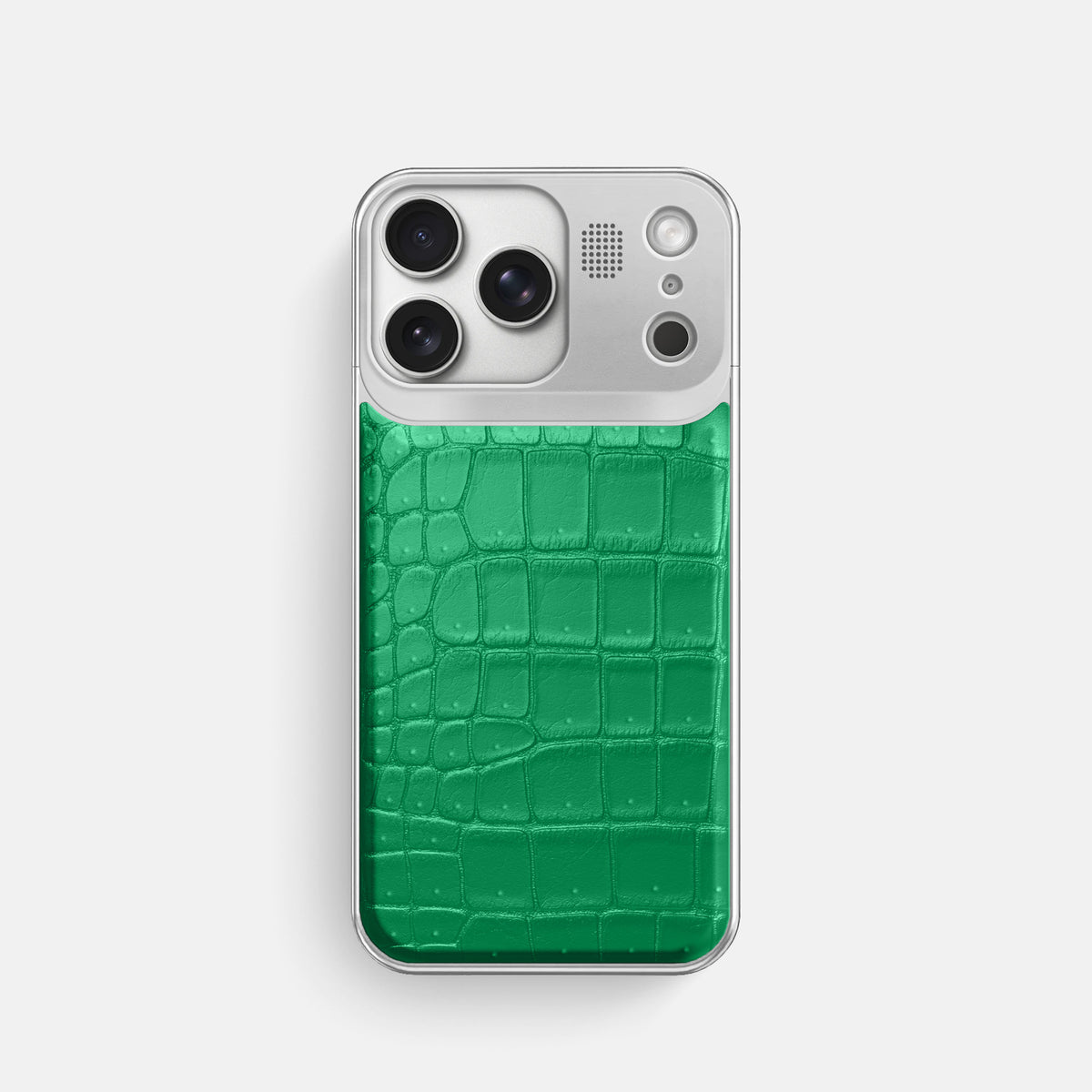 Metal Case For iPhone 17 Pro In Porosus Crocodile -1 | Cactus-Green-Steel