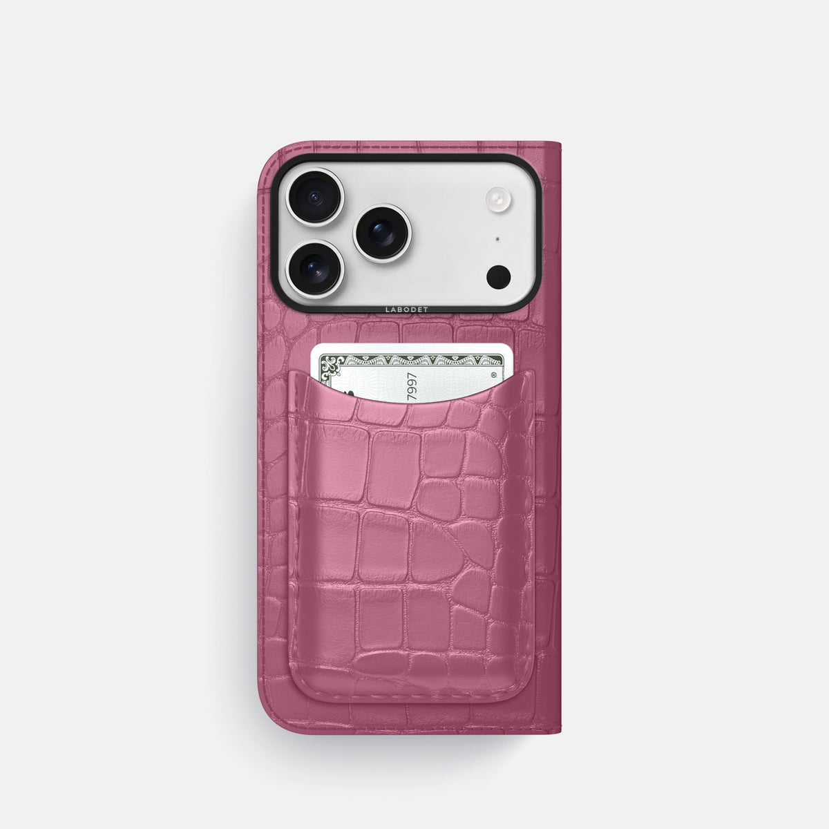 Folio Case with Card For iPhone 18 Pro In Alligator -3 | Pink-Lagoon-Black