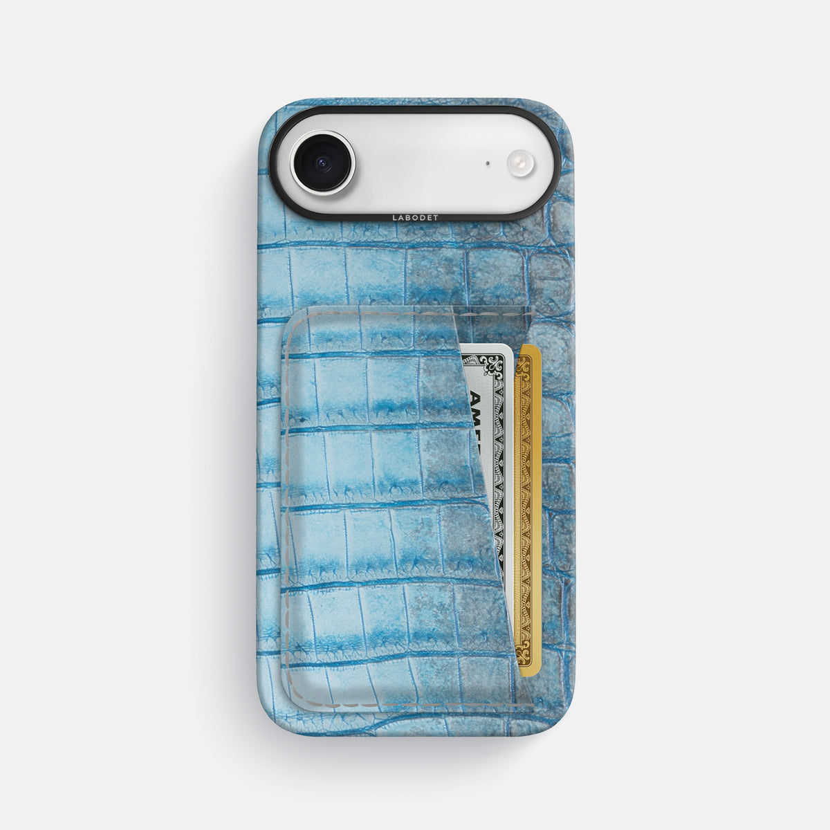 Double Card Case For iPhone 17 Air In Himalayan Crocodile -1 | Ice-Blue-Black
