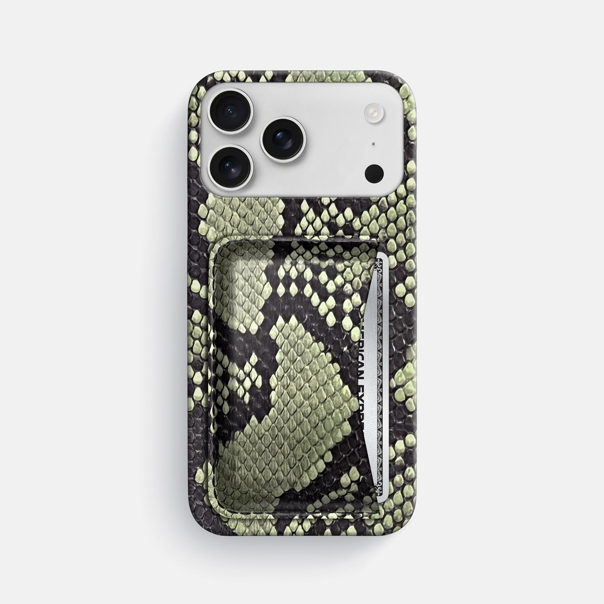Slim Card Case For iPhone 17 Pro Max In Deluxe Python -1 | Army-Green
