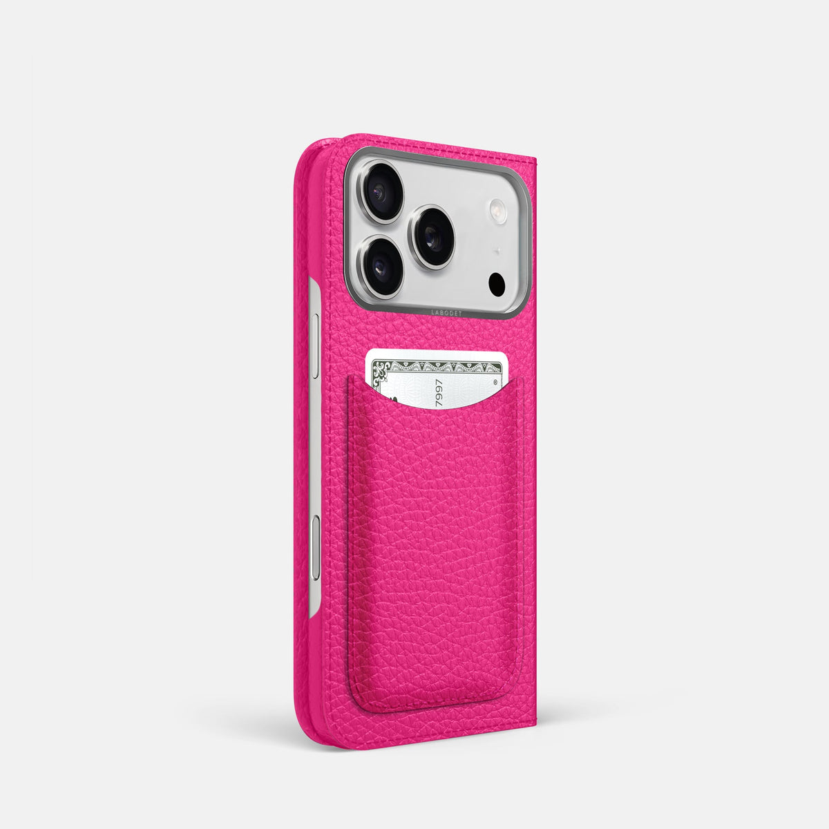 Folio Case with Card For iPhone 18 Pro In Calf -1 | Magenta-Steel